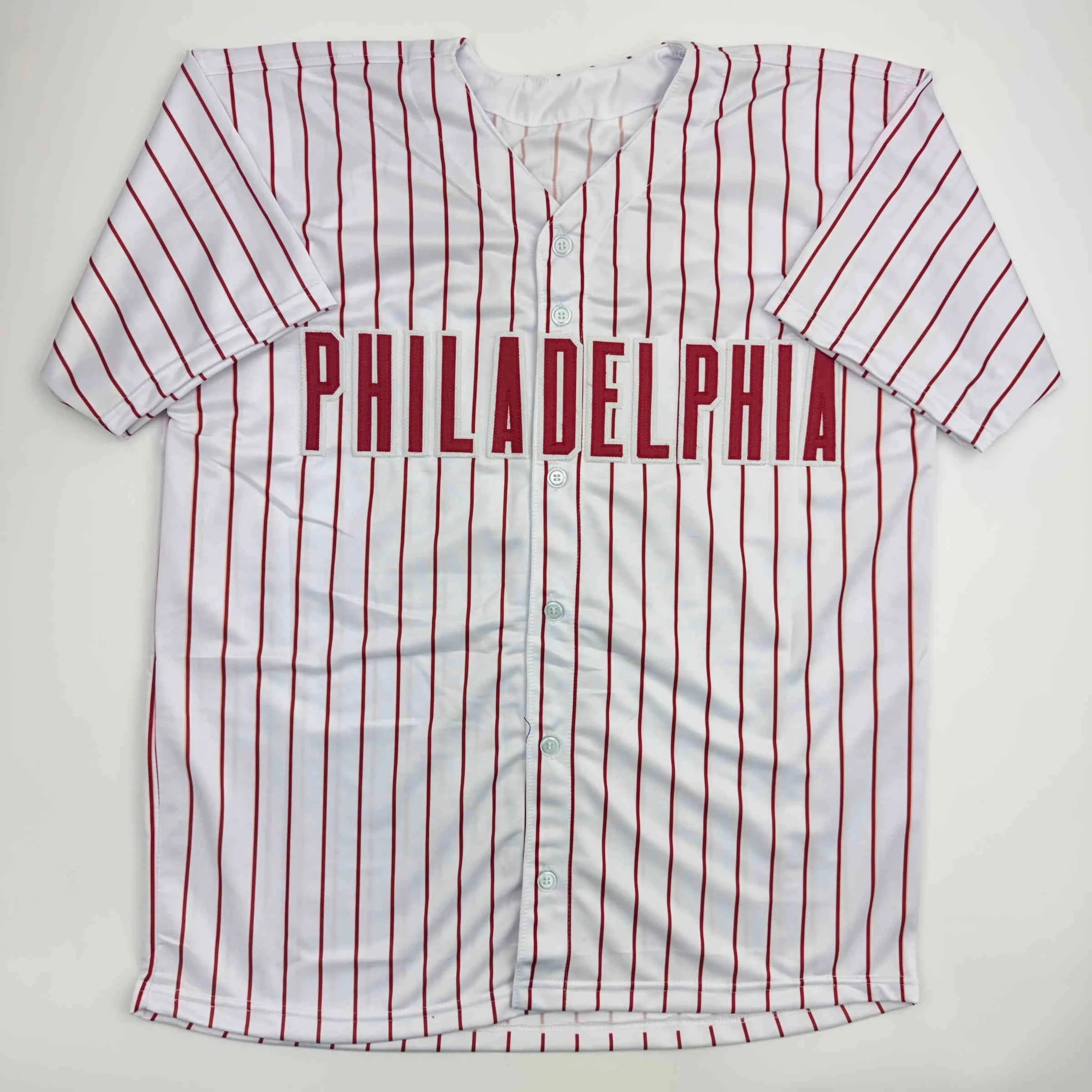 Autographed/Signed Bobby Abreu Philadelphia Pinstripe Baseball Jersey Beckett BAS COA - Image 2