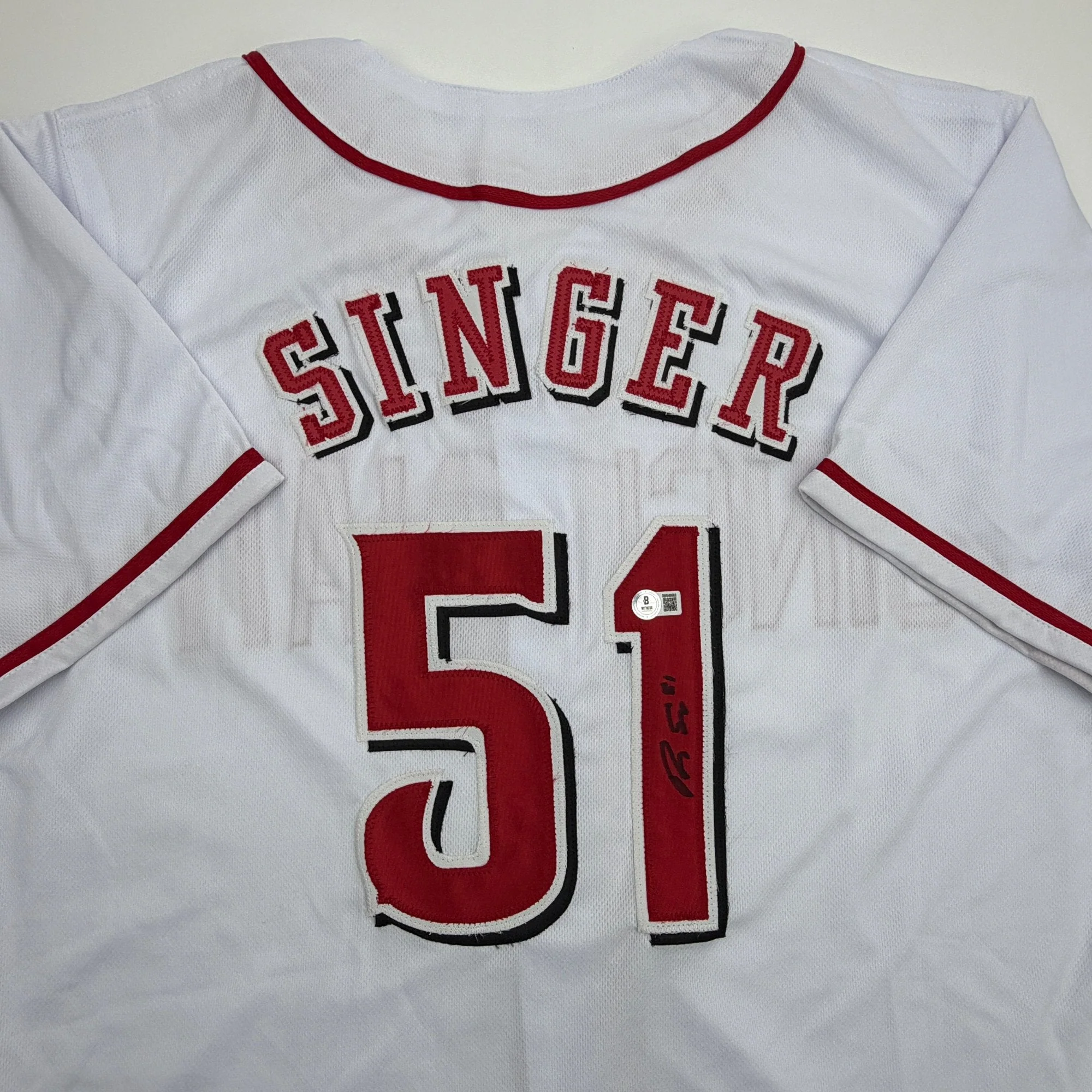 Autographed/Signed Brady Singer Cincinnati White Baseball Jersey Beckett BAS COA - Image 2