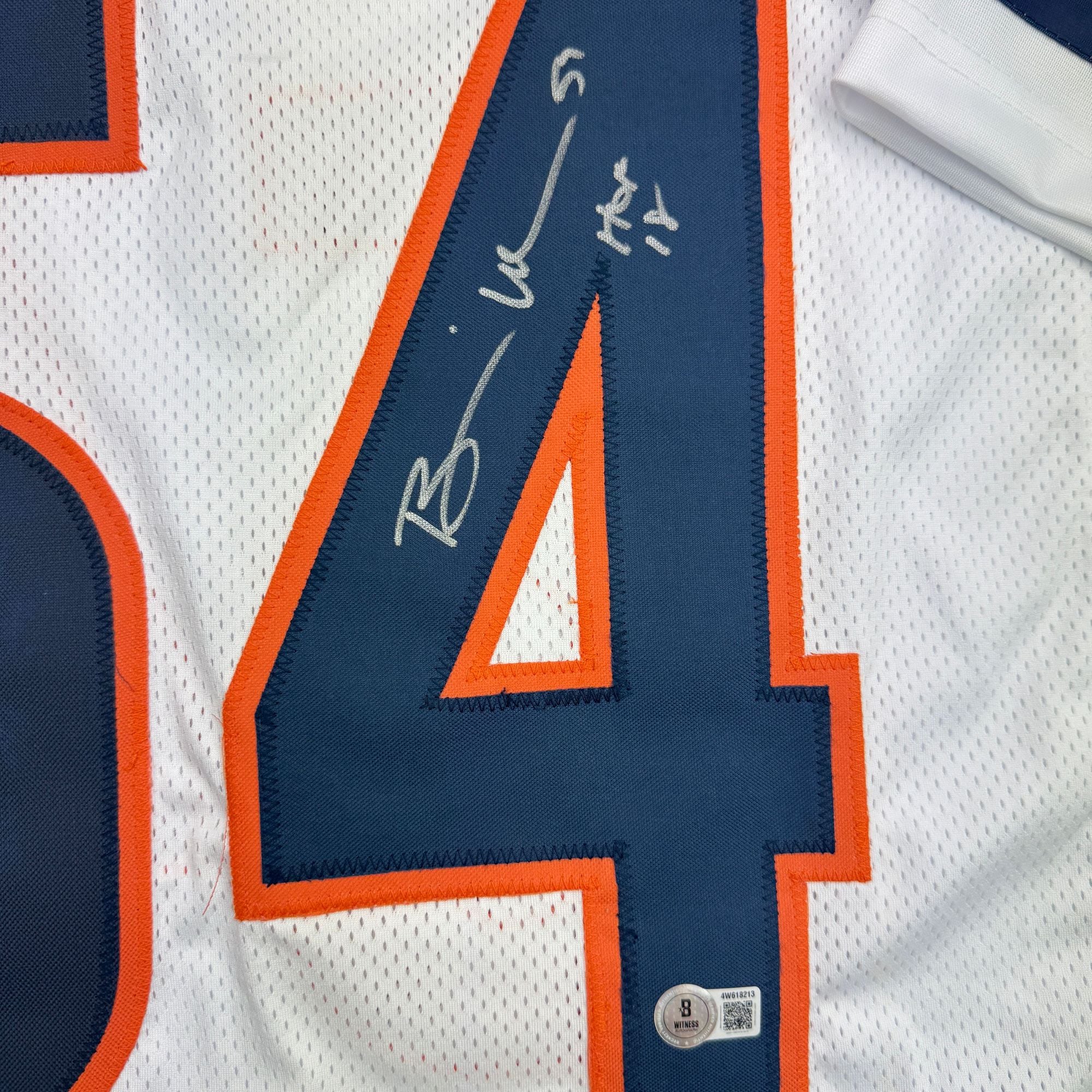 Autographed/Signed Brian Urlacher HOF 18 Chicago White Football Jersey Beckett BAS COA - Image 3