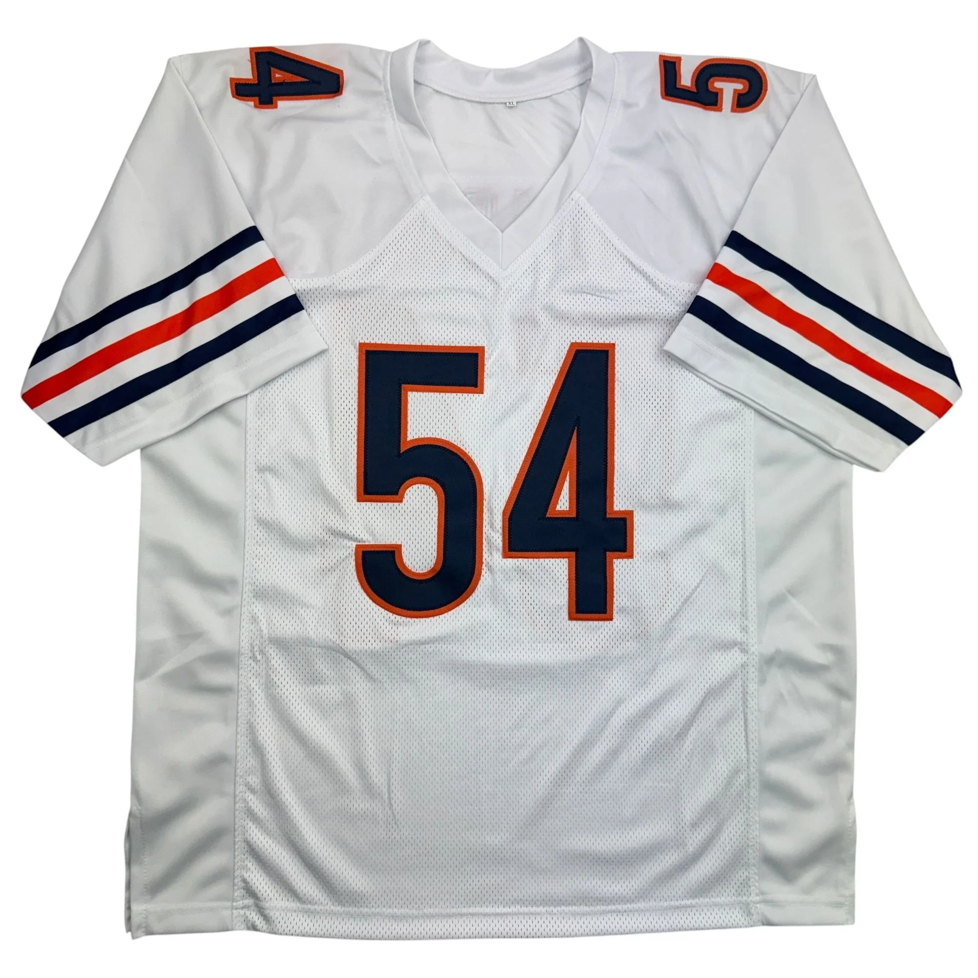 Autographed/Signed Brian Urlacher HOF 18 Chicago White Football Jersey Beckett BAS COA - Image 4