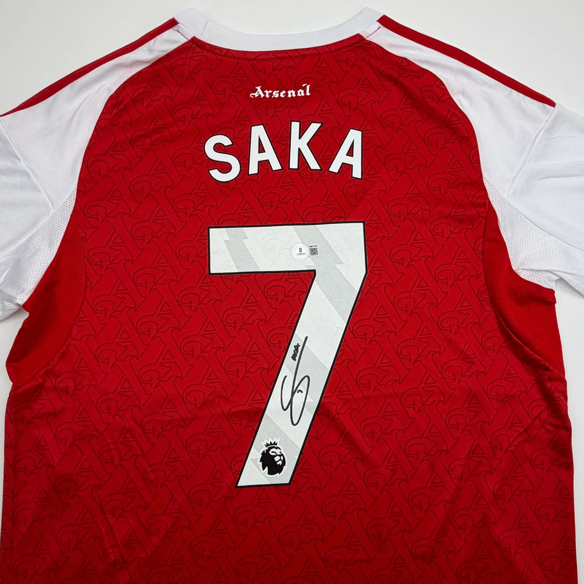 Autographed/Signed Buyako Saka Arsenal Red Soccer Futbol Jersey Beckett BAS COA - Image 2