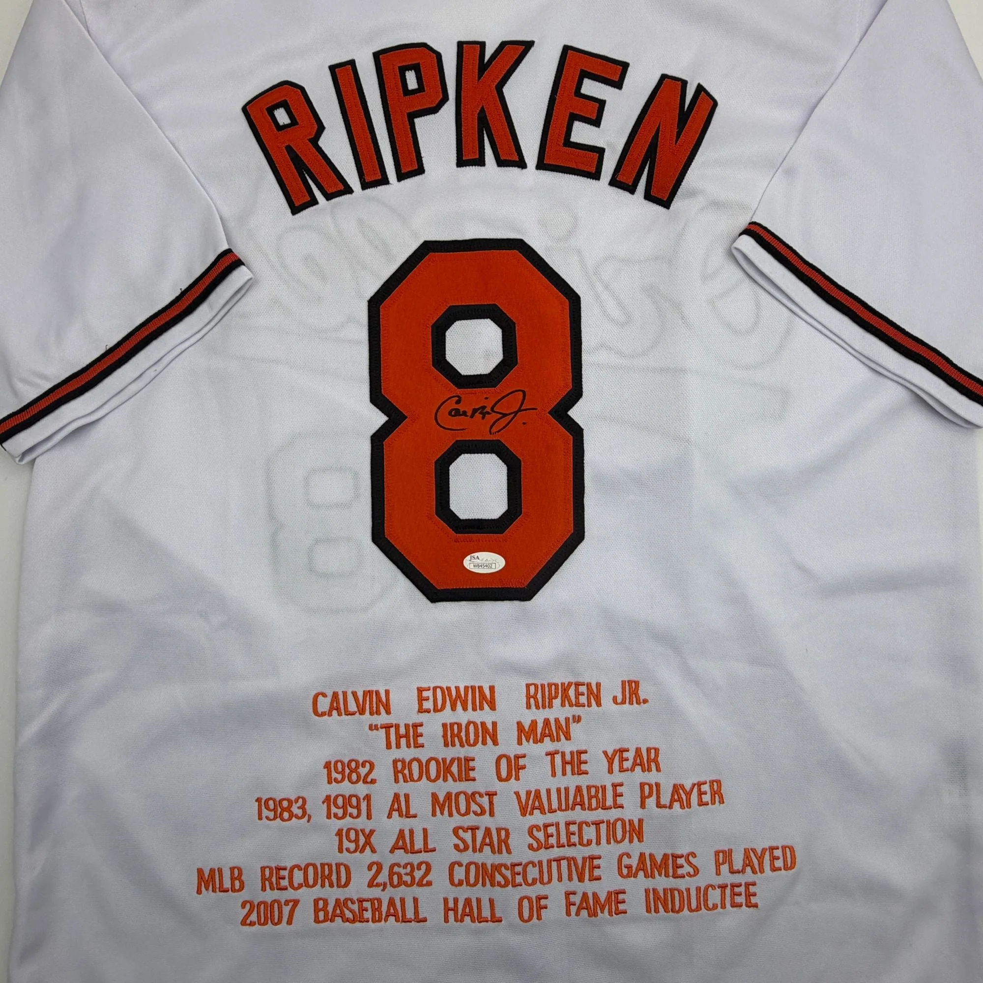 Autographed/Signed Cal Ripken Jr. Baltimore White Stat Baseball Jersey JSA COA - Image 2