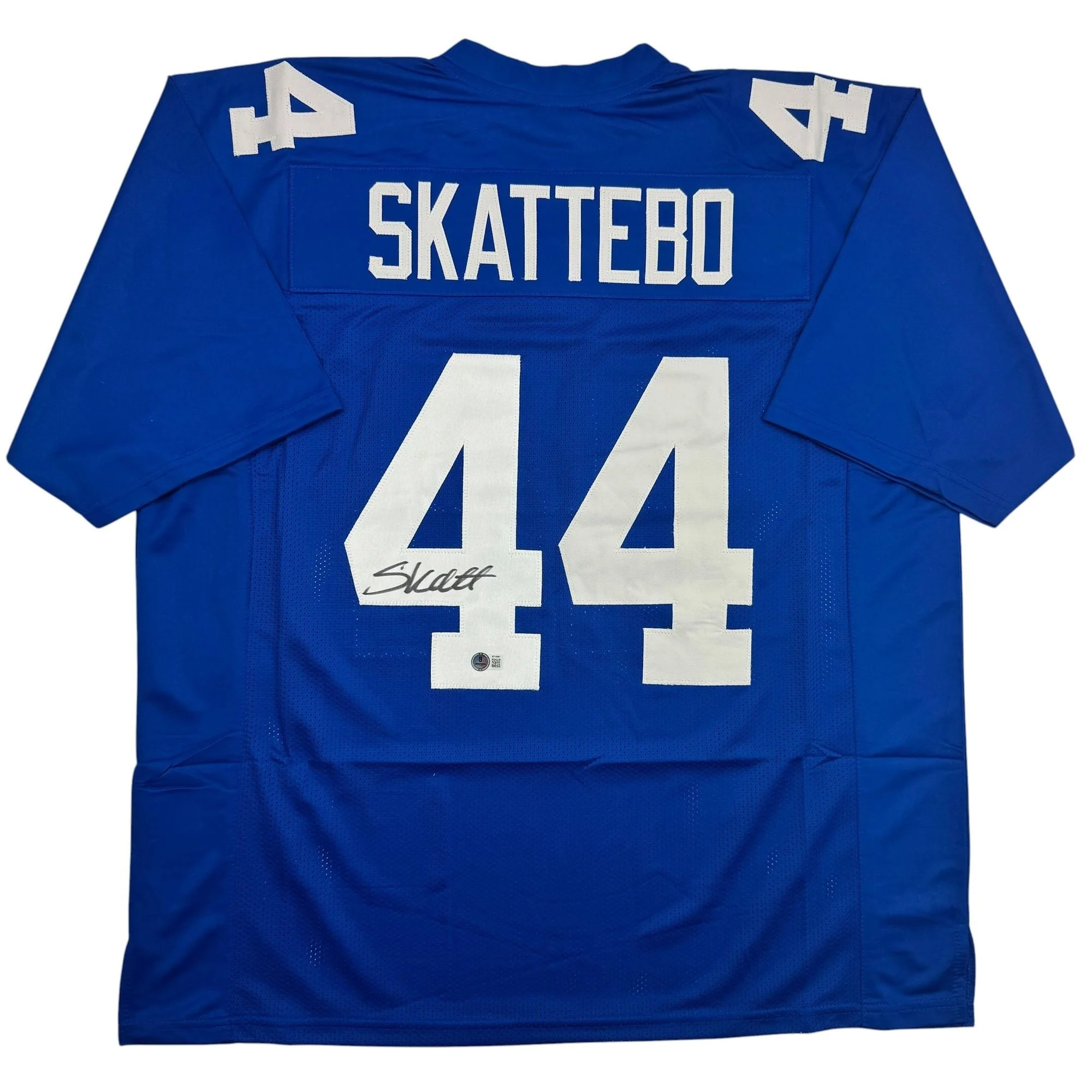 Autographed/Signed Cam Skattebo New York Blue Football Jersey Beckett BAS COA