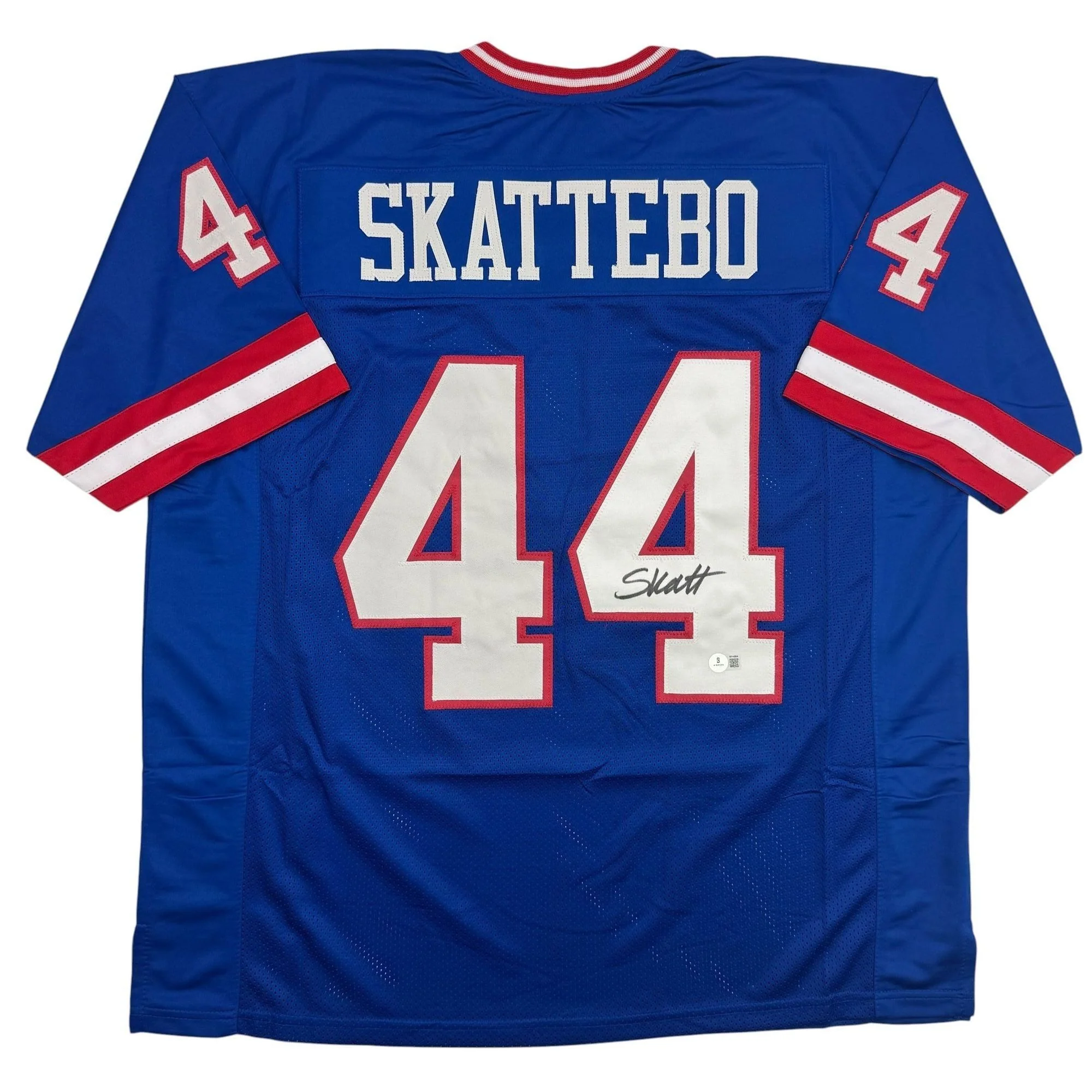 Autographed/Signed Cam Skattebo New York Blue Retro Football Jersey Beckett BAS COA