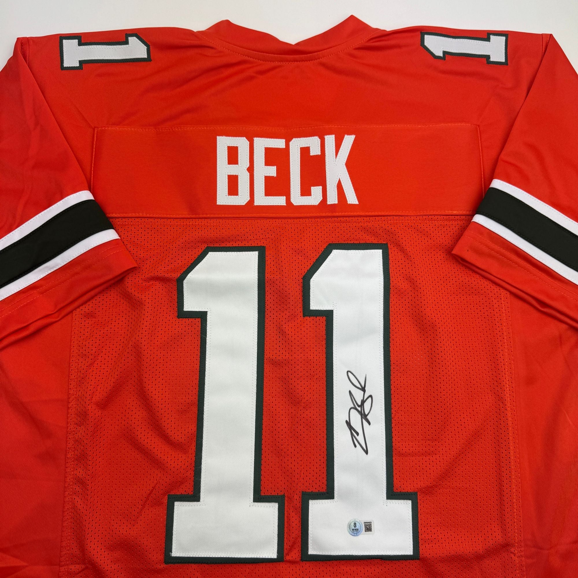 Autographed/Signed Carson Beck Miami Orange College Football Jersey Beckett BAS COA - Image 4