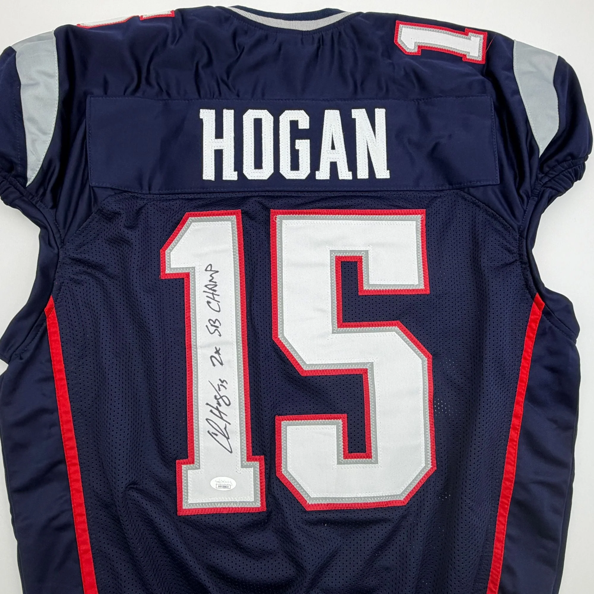 Autographed/Signed Chris Hogan 2x SB Champ New England Blue Pro Cut Football Jersey JSA COA - Image 2
