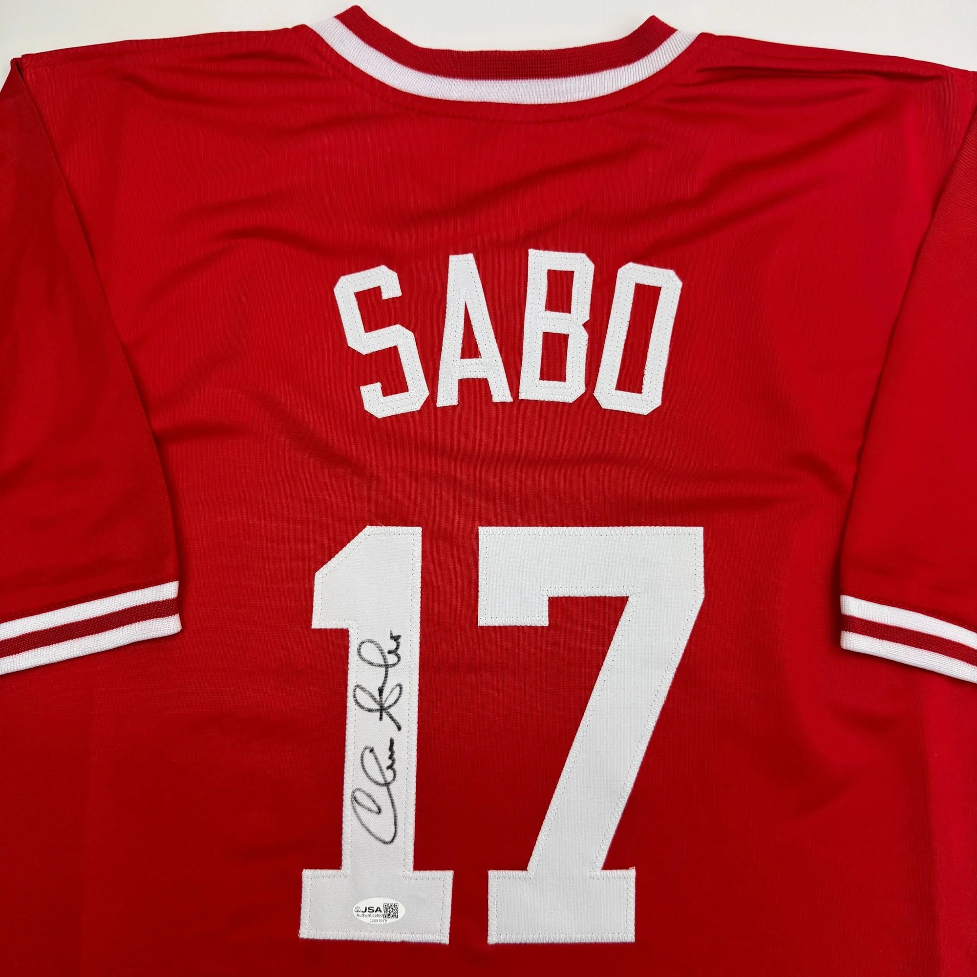 Autographed/Signed Chris Sabo Cincinnati Red Baseball Jersey JSA COA - Image 2