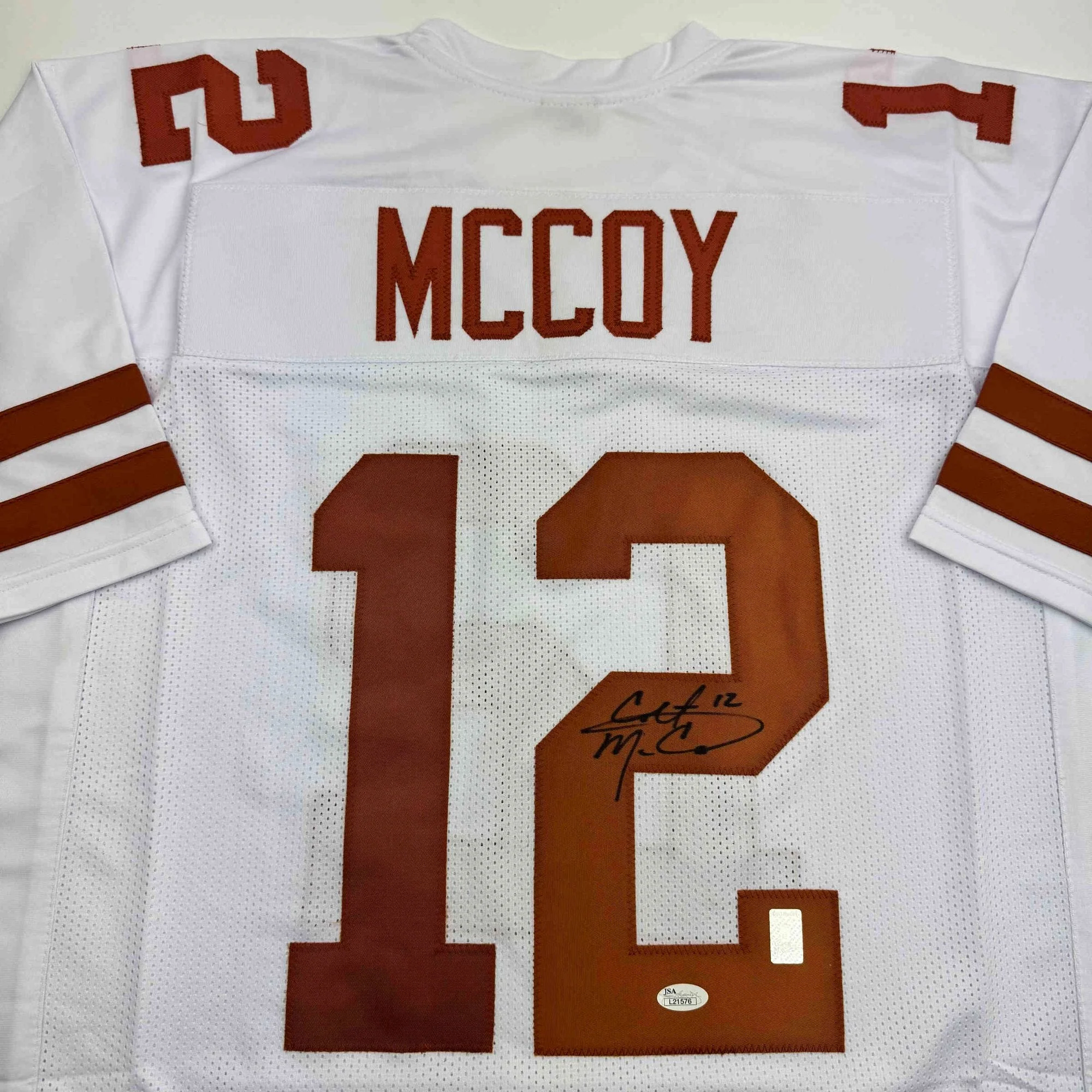 Autographed/Signed Colt McCoy Texas White College Football Jersey JSA COA - Image 4