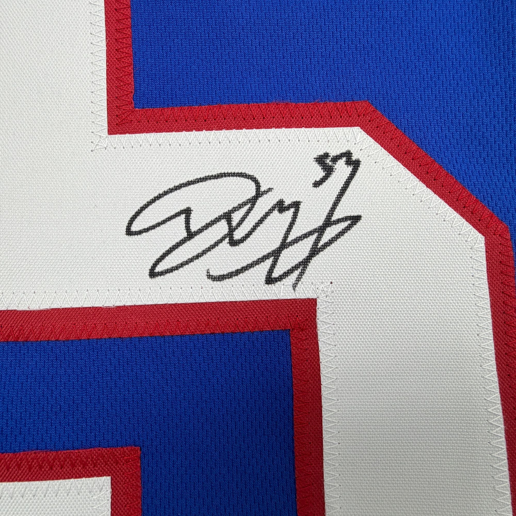 Autographed/Signed Darius Muasau New York Blue Retro Football Jersey JSA COA - Image 3