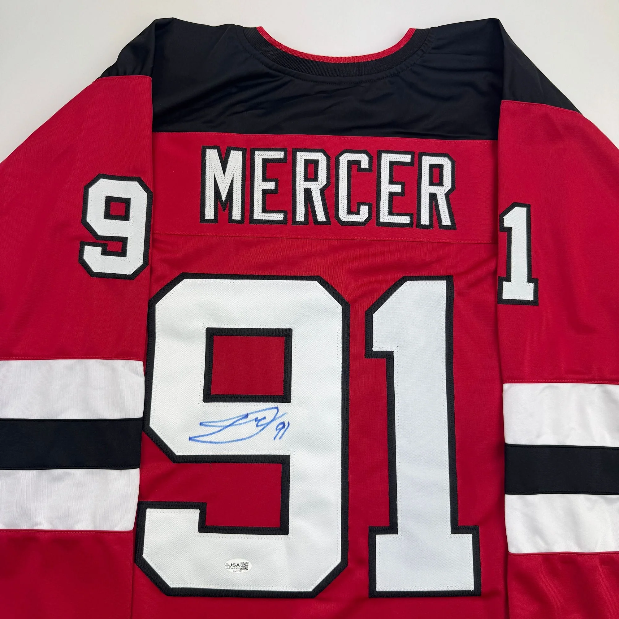 Autographed/Signed Dawson Mercer New Jersey NJ Red Hockey Jersey JSA COA - Image 2