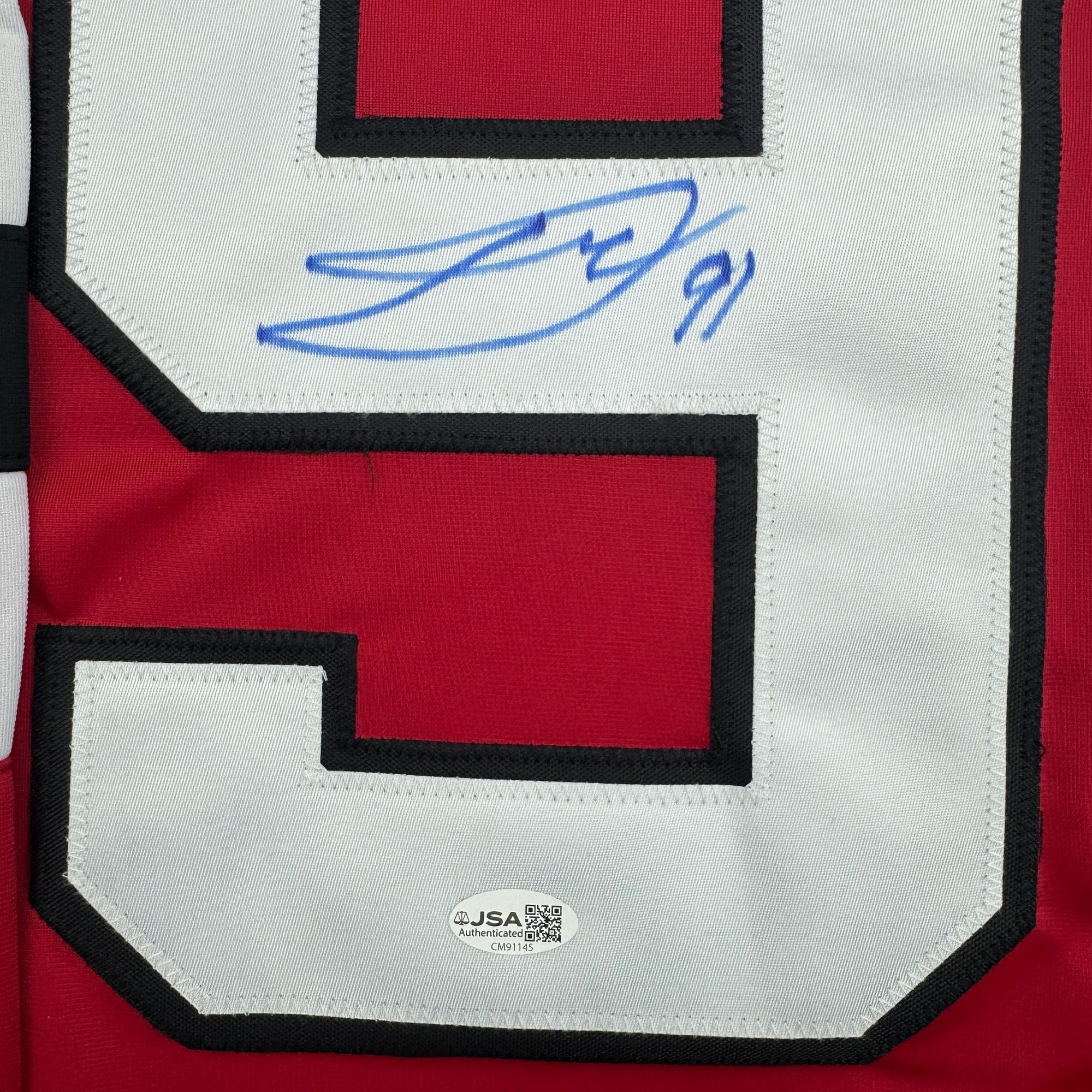 Autographed/Signed Dawson Mercer New Jersey NJ Red Hockey Jersey JSA COA - Image 3