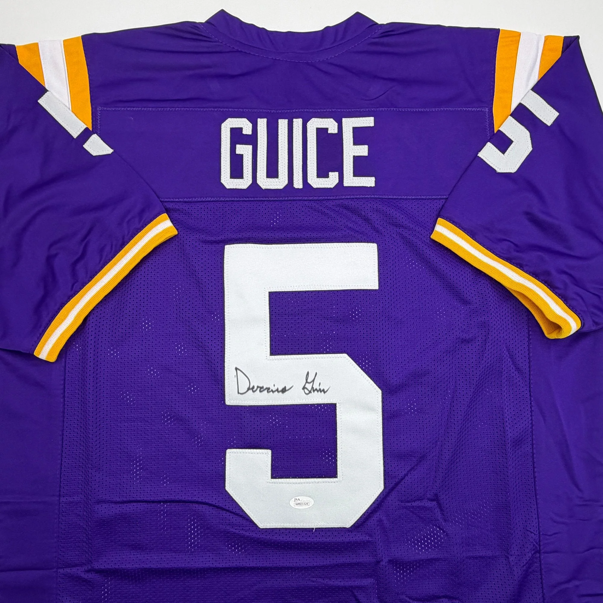 Autographed/Signed Derrius Guice LSU Purple College Football Jersey JSA COA - Image 2