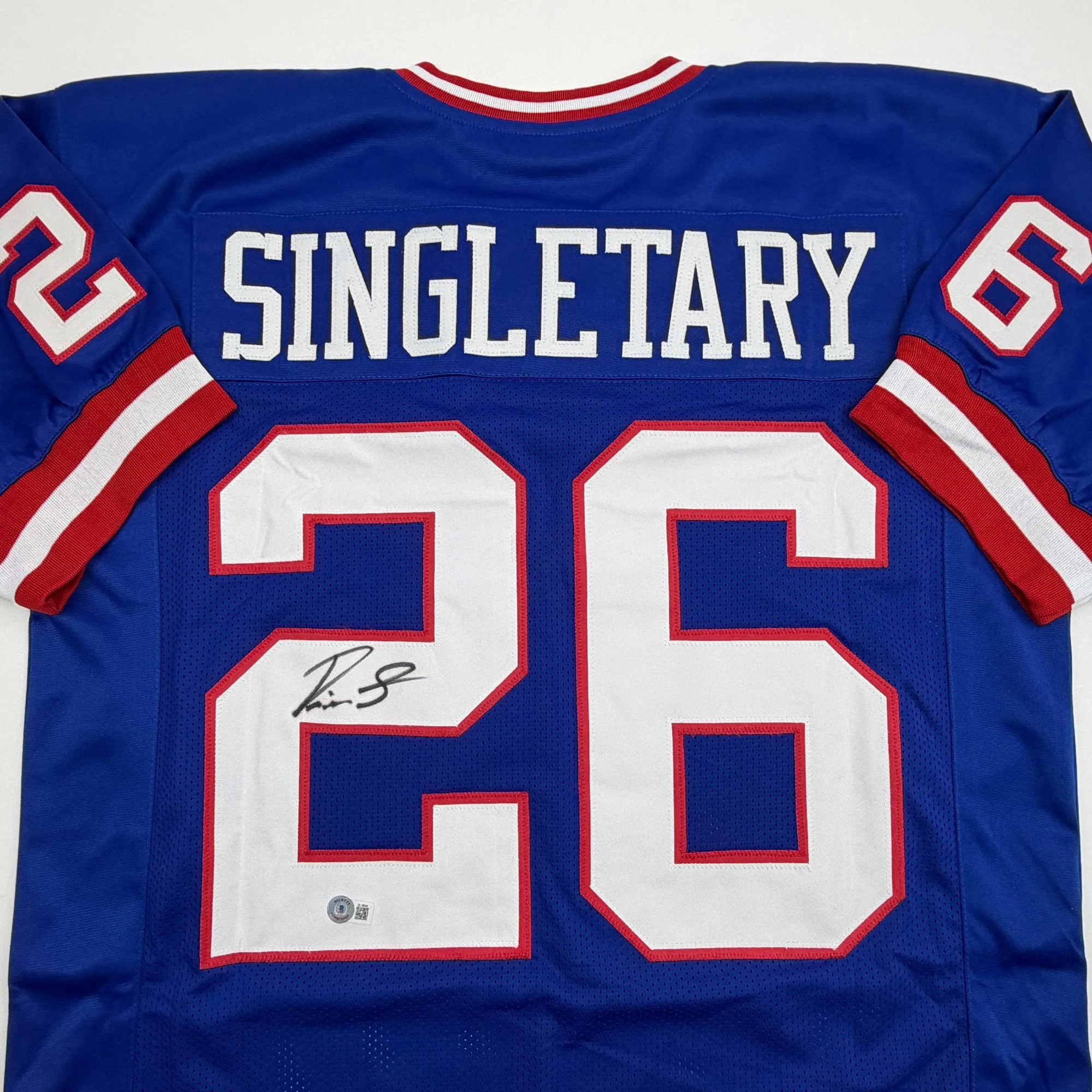 Autographed/Signed Devin Singletary New York Blue Retro Football Jersey Beckett BAS COA - Image 2