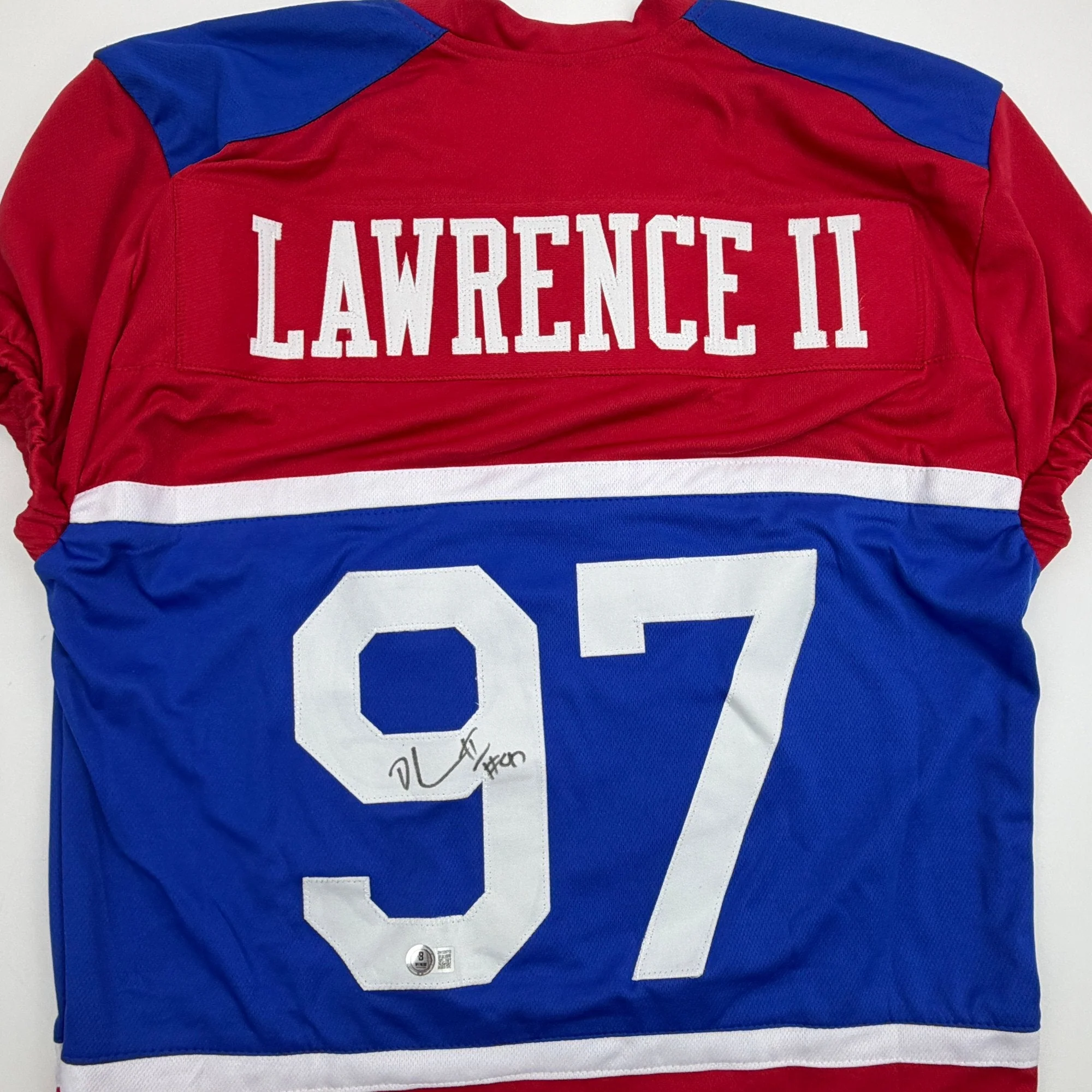 Autographed/Signed Dexter Lawrence II New York Retro Century Red Pro Cut Football Jersey Beckett BAS COA - Image 2