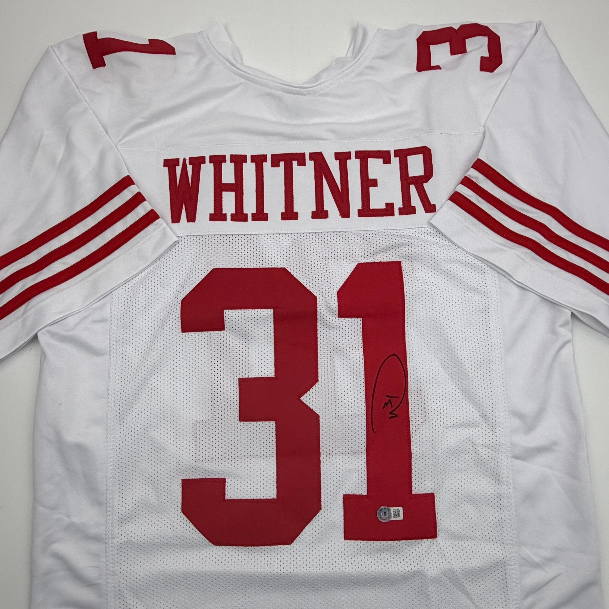 Autographed/Signed Donte Whitner San Francisco White Football Jersey Beckett BAS COA - Image 2