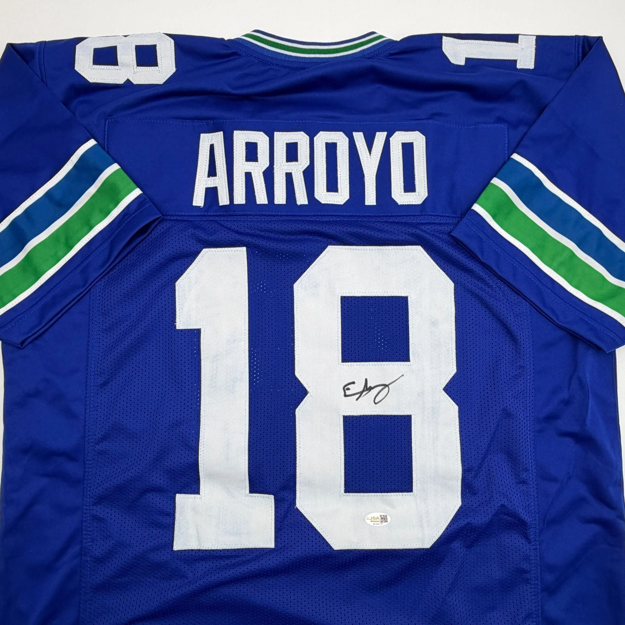 Autographed/Signed Elijah Arroyo Seattle Retro Blue Football Jersey JSA COA - Image 2
