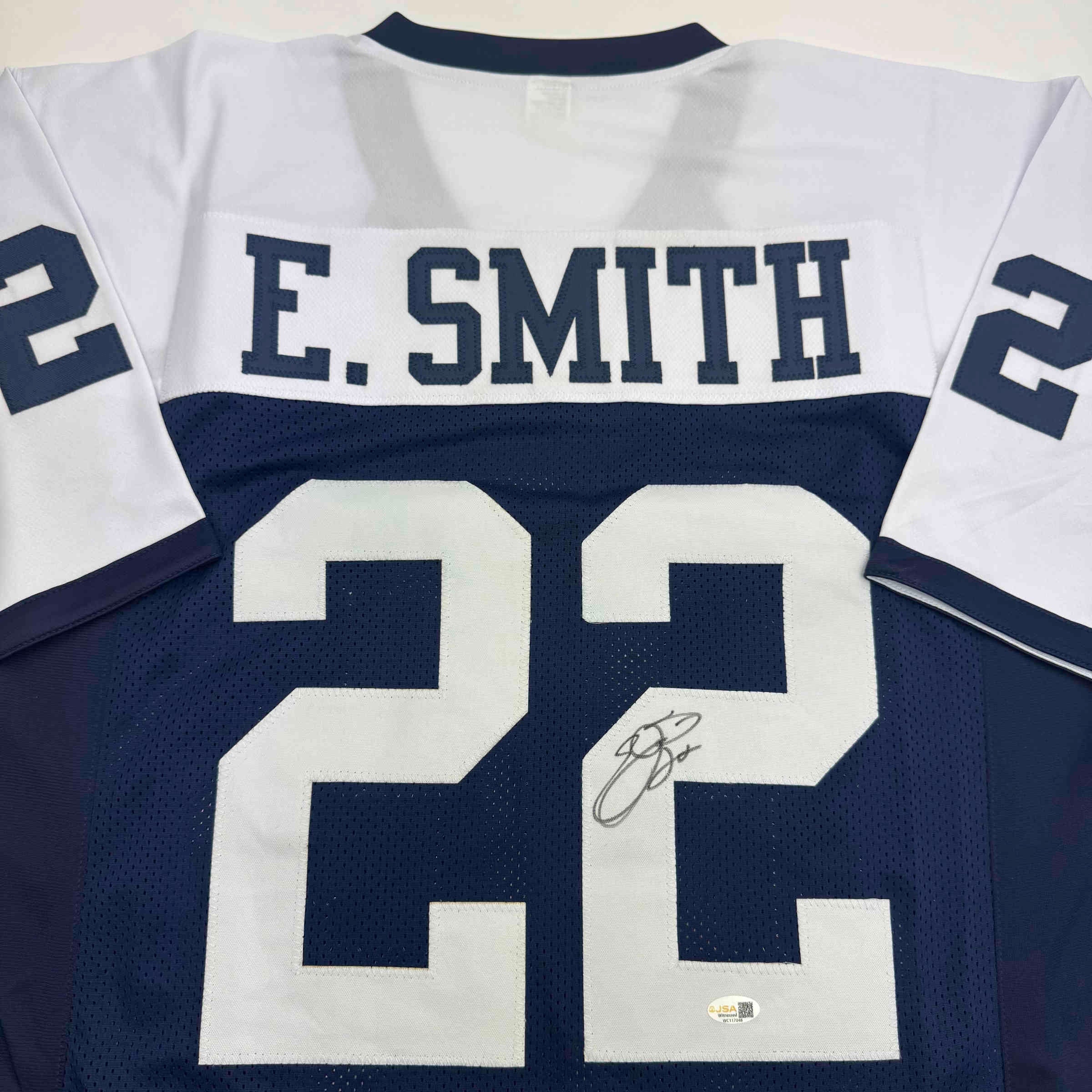 Autographed/Signed Emmitt Smith Dallas Thanksgiving Football Jersey Beckett BAS COA - Image 2