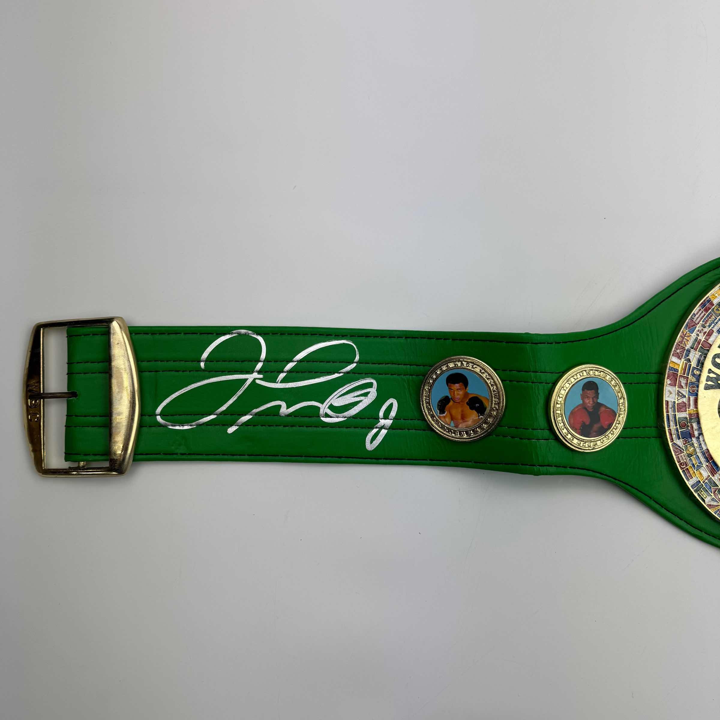 Autographed/Signed Floyd Mayweather Jr. WBC Green Boxing Replica Championship Belt JSA COA - Image 2