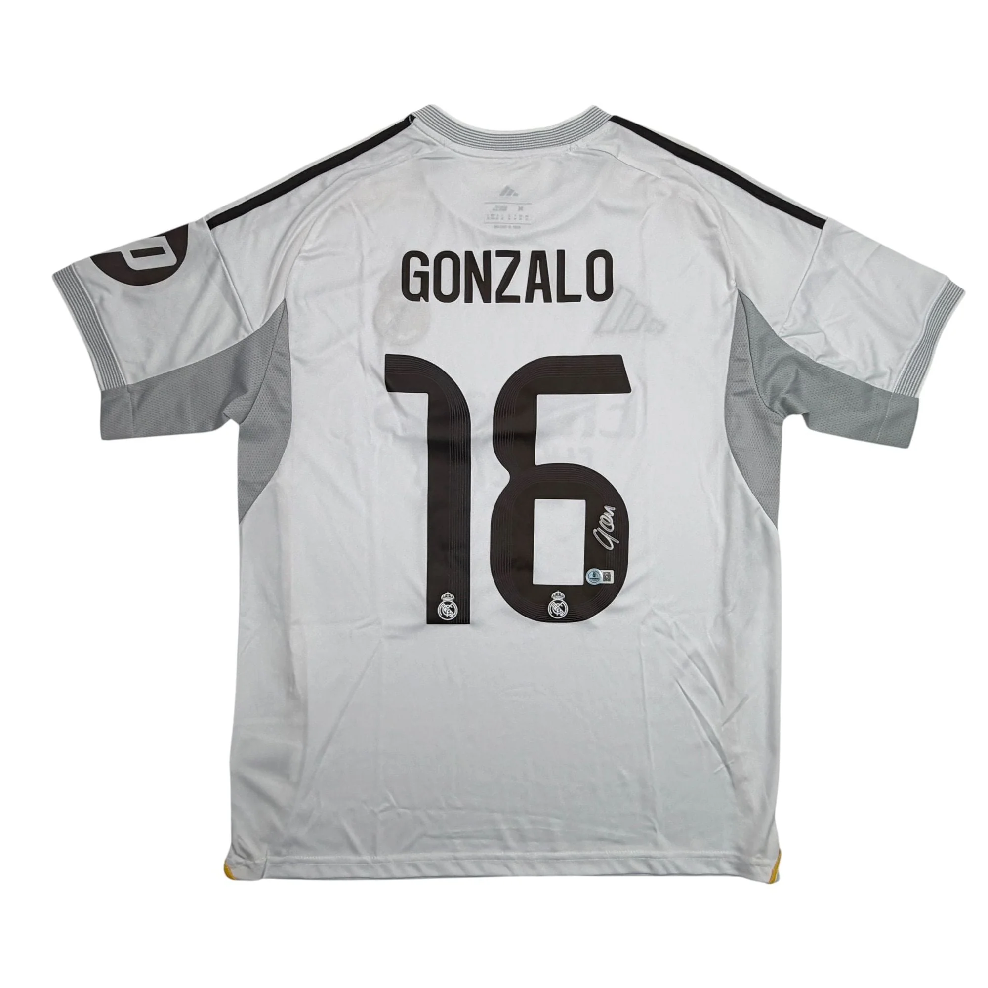 Autographed/Signed Gonzalo Garcia Real Madrid White Soccer Futbol Jersey Beckett BAS COA