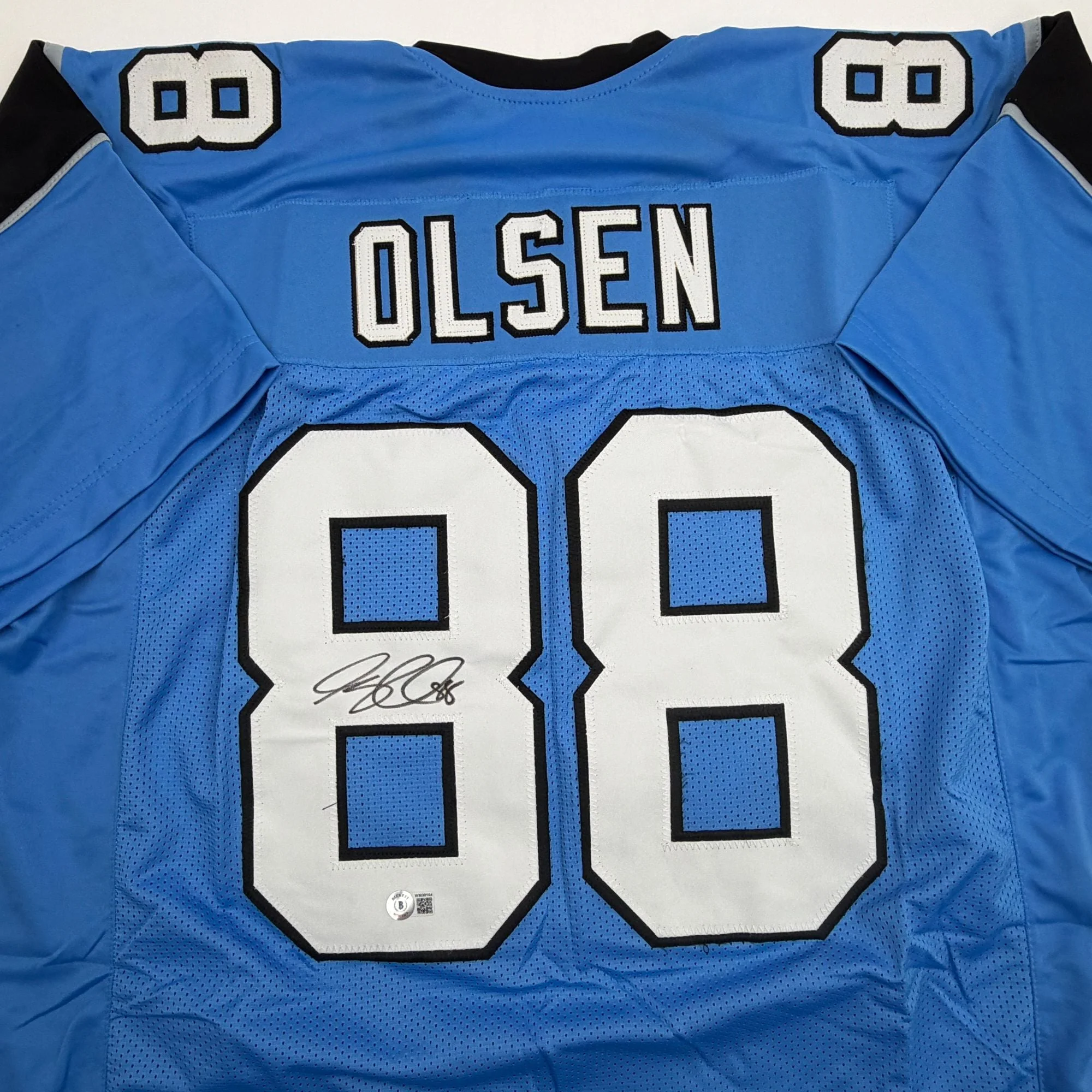 Autographed/Signed Greg Olsen Carolina Blue Football Jersey Beckett BAS COA - Image 2
