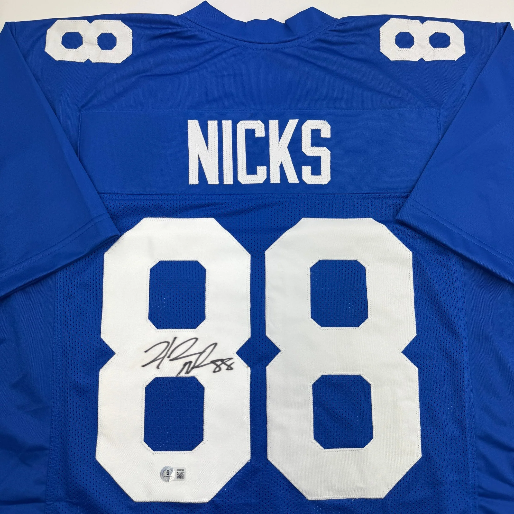 Autographed/Signed Hakeem Nicks New York Blue Football Jersey Beckett BAS COA - Image 2