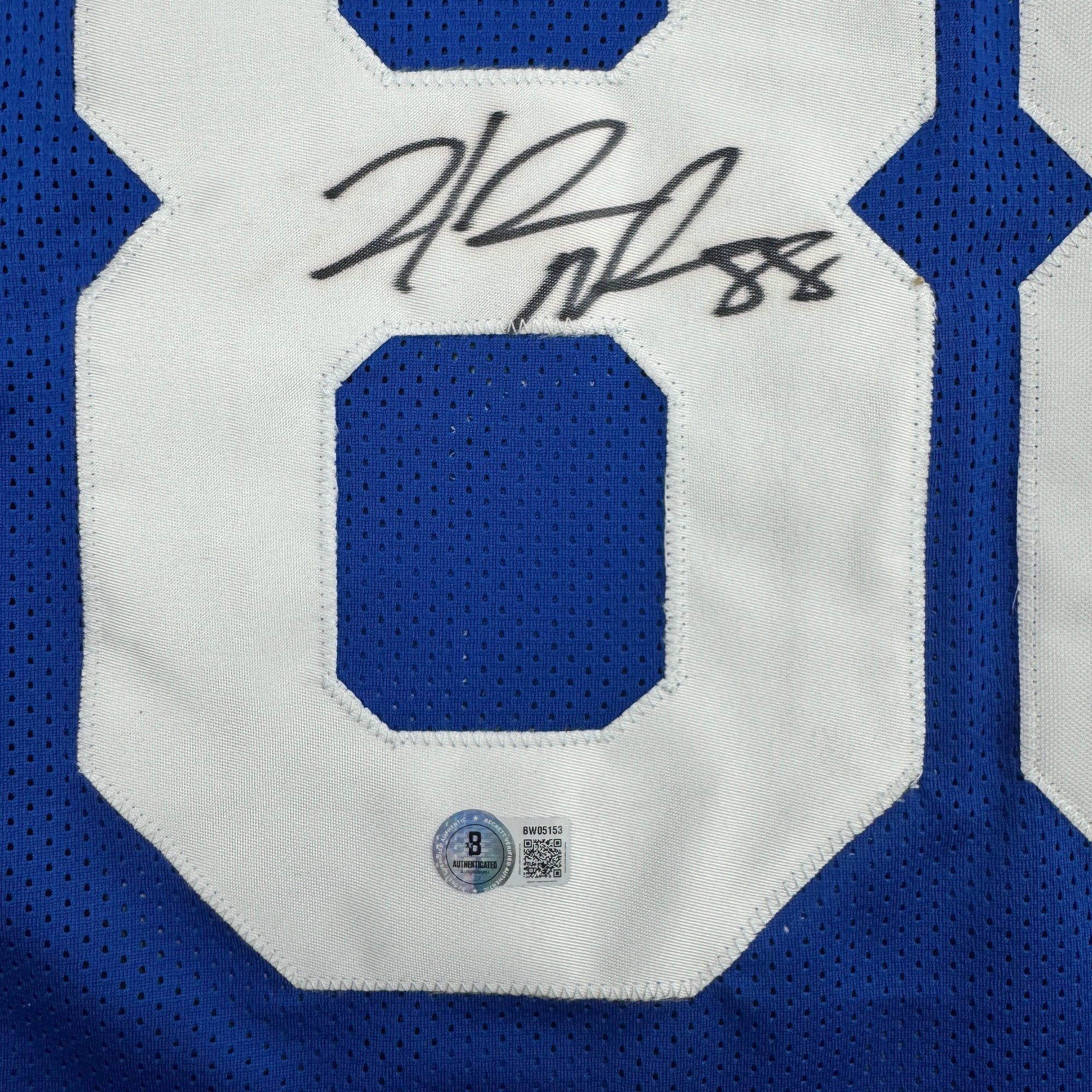 Autographed/Signed Hakeem Nicks New York Blue Football Jersey Beckett BAS COA - Image 3