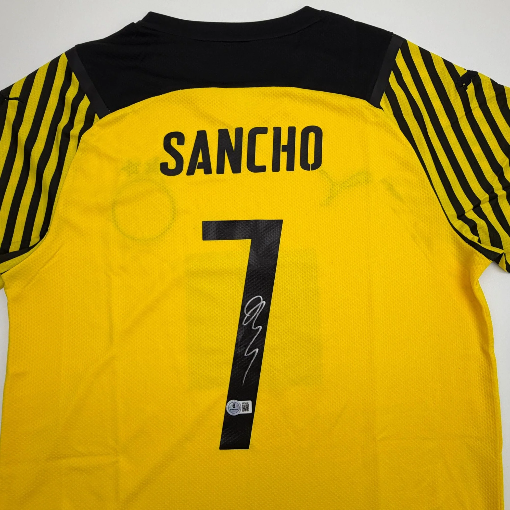 Autographed/Signed Jadon Sancho Borussia Dortmund Yellow Soccer Futbol Jersey Beckett BAS COA - Image 2