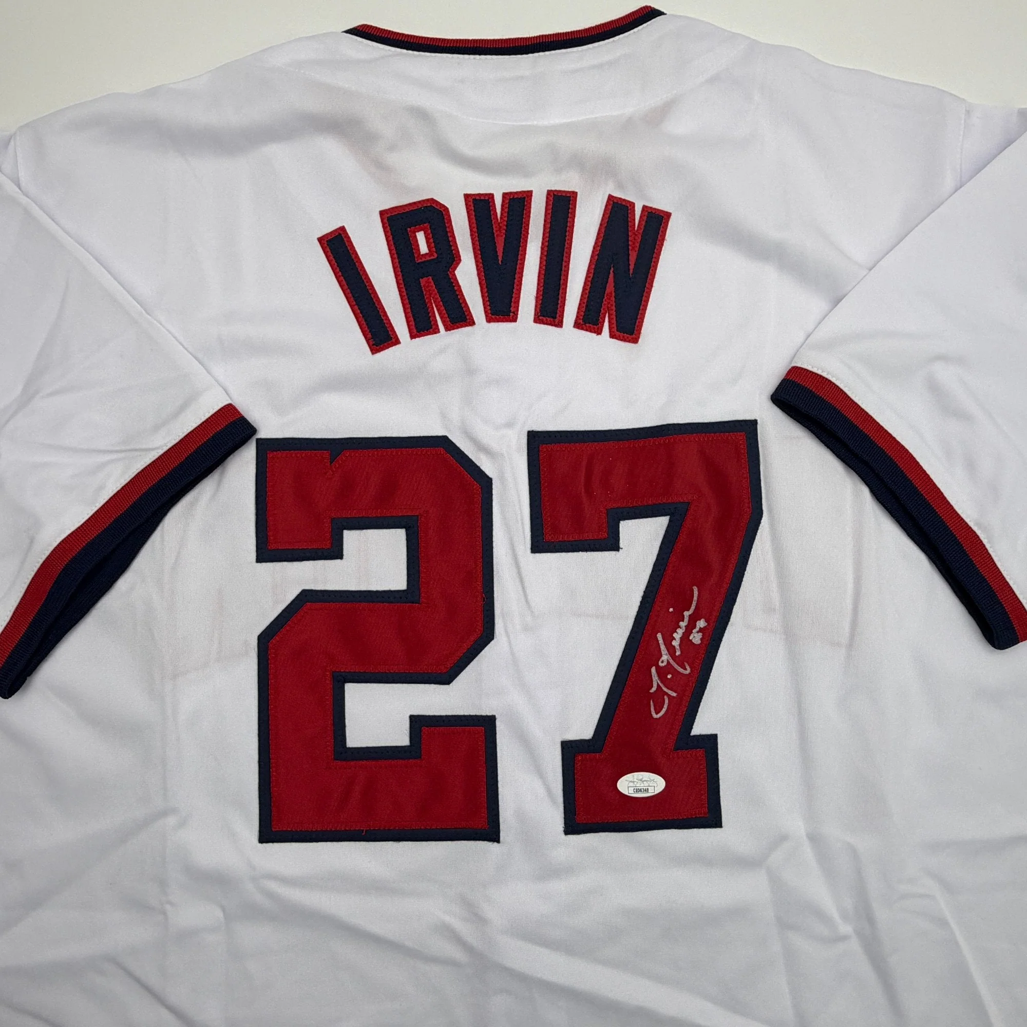 Autographed/Signed Jake Irvin Washington White Baseball Jersey JSA COA - Image 2