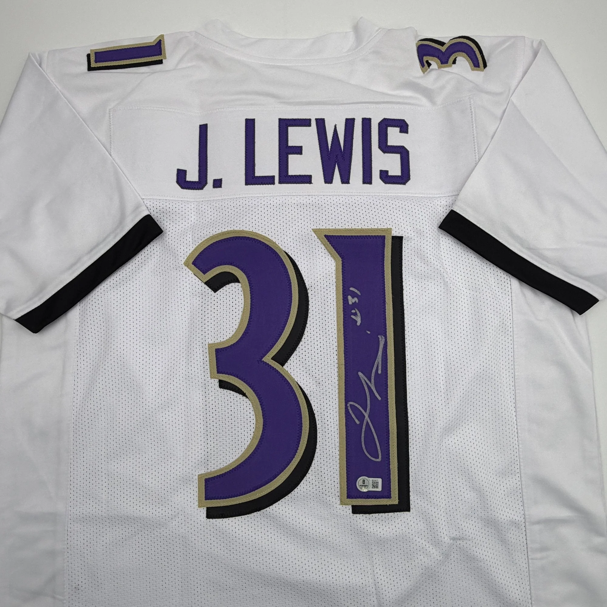 Autographed/Signed Jamal Lewis Baltimore White Football Jersey Beckett BAS COA - Image 2