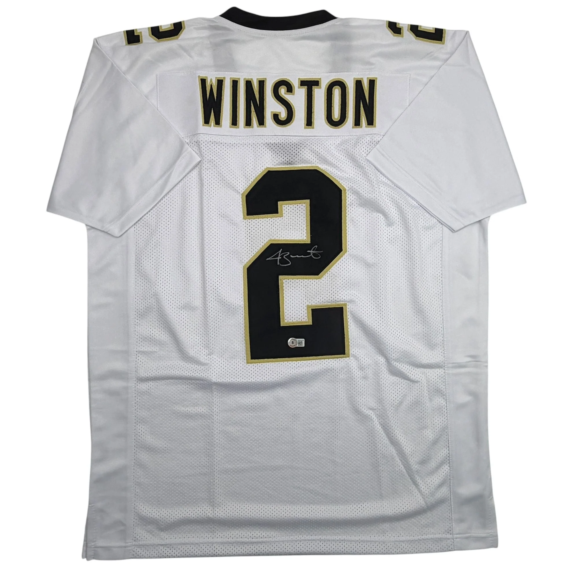 Autographed/Signed Jameis Winston New Orleans White Football Jersey Beckett BAS COA