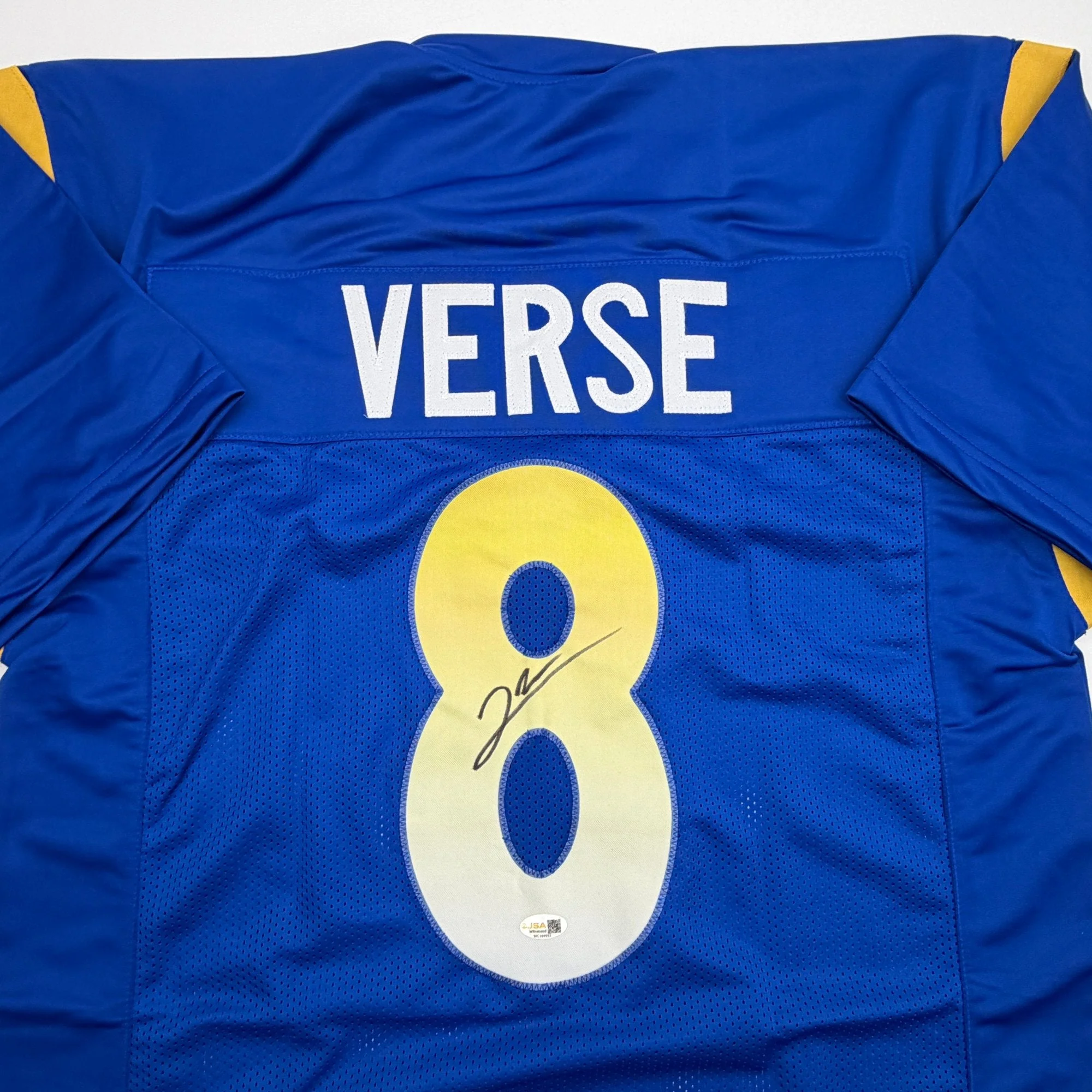 Autographed/Signed Jared Verse Los Angeles LA Blue Football Jersey Beckett BAS COA - Image 2