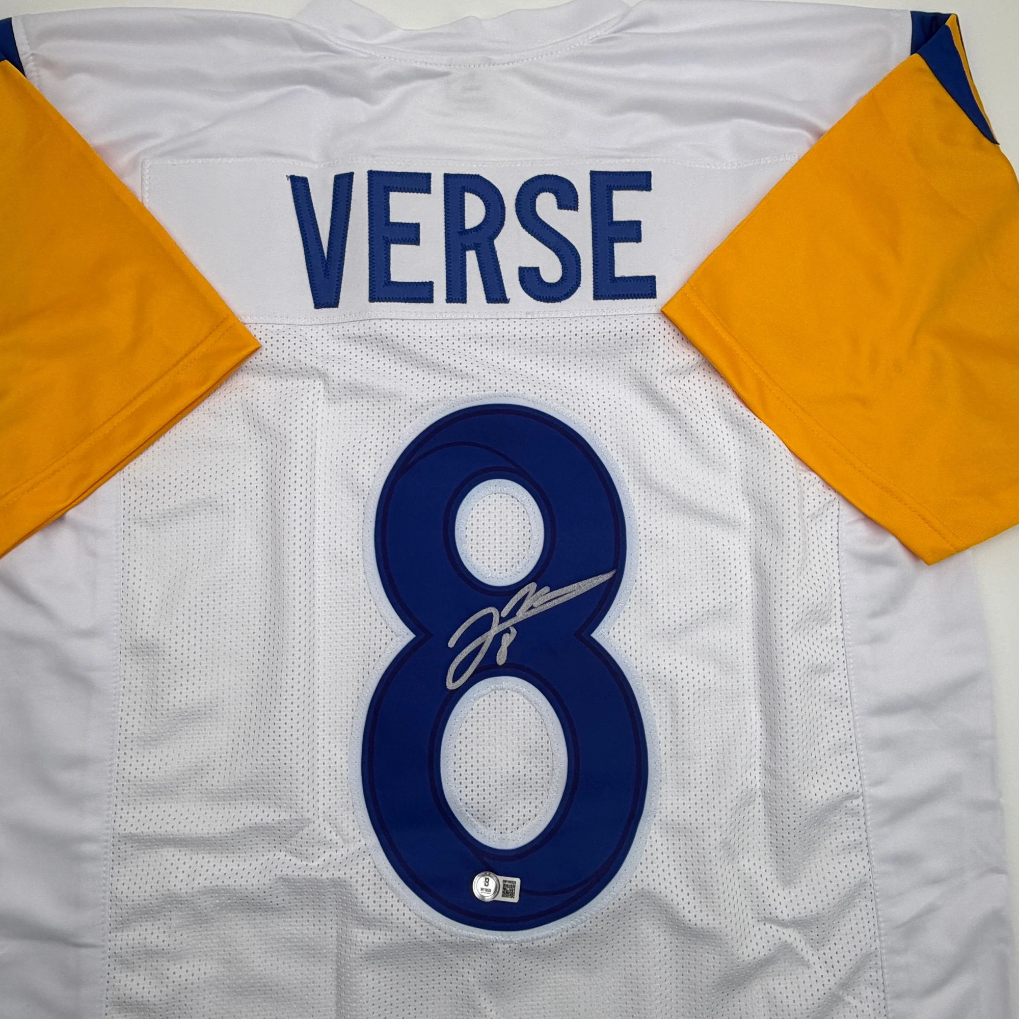 Autographed/Signed Jared Verse Los Angeles LA White Football Jersey Beckett BAS COA - Image 2