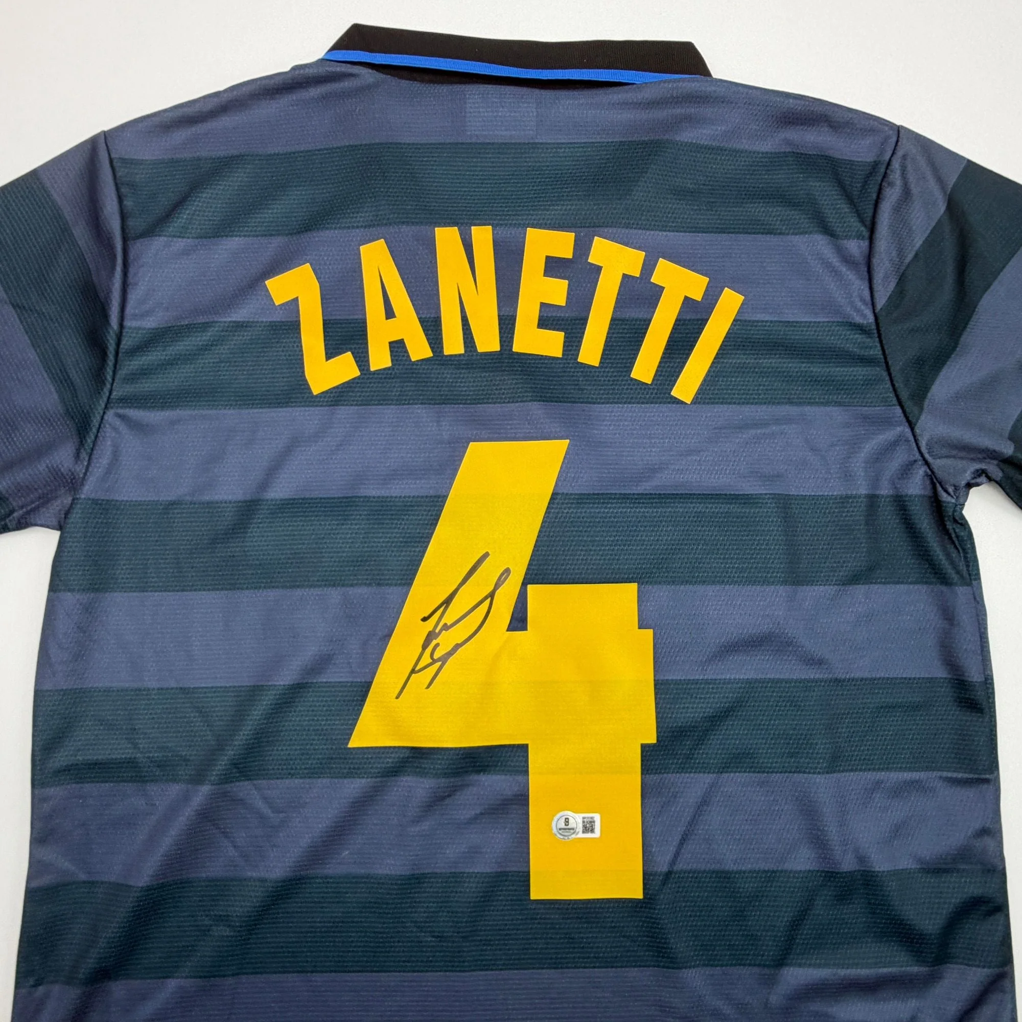 Autographed/Signed Javier Zanetti Inter Milan Navy Blue Soccer Futbol Jersey Beckett BAS COA - Image 2