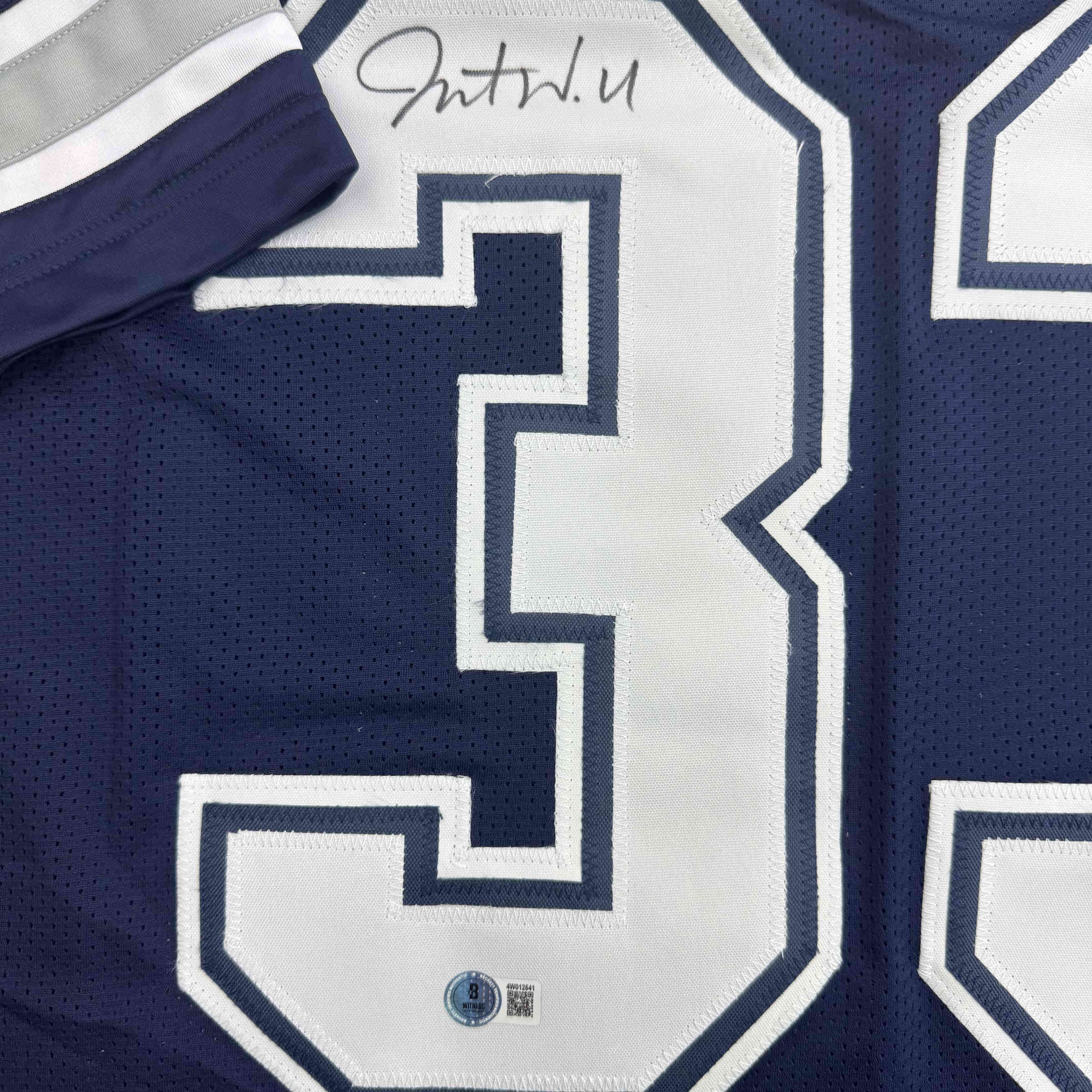 Autographed/Signed Javonte Williams Dallas Blue Football Jersey Beckett BAS COA - Image 3