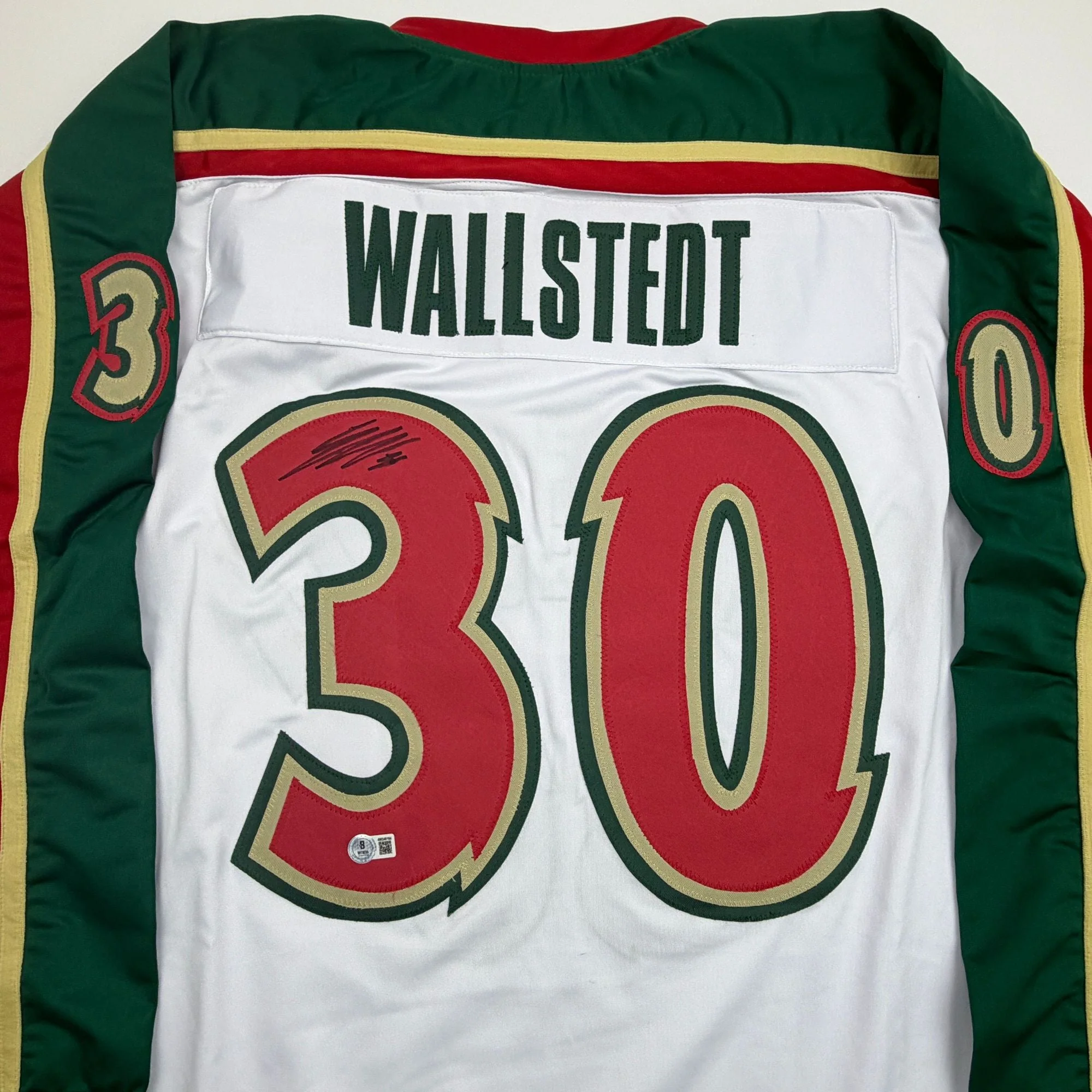 Autographed/Signed Jesper Wallstedt Minnesota White 25th Anniversary Hockey Jersey Beckett BAS COA - Image 2