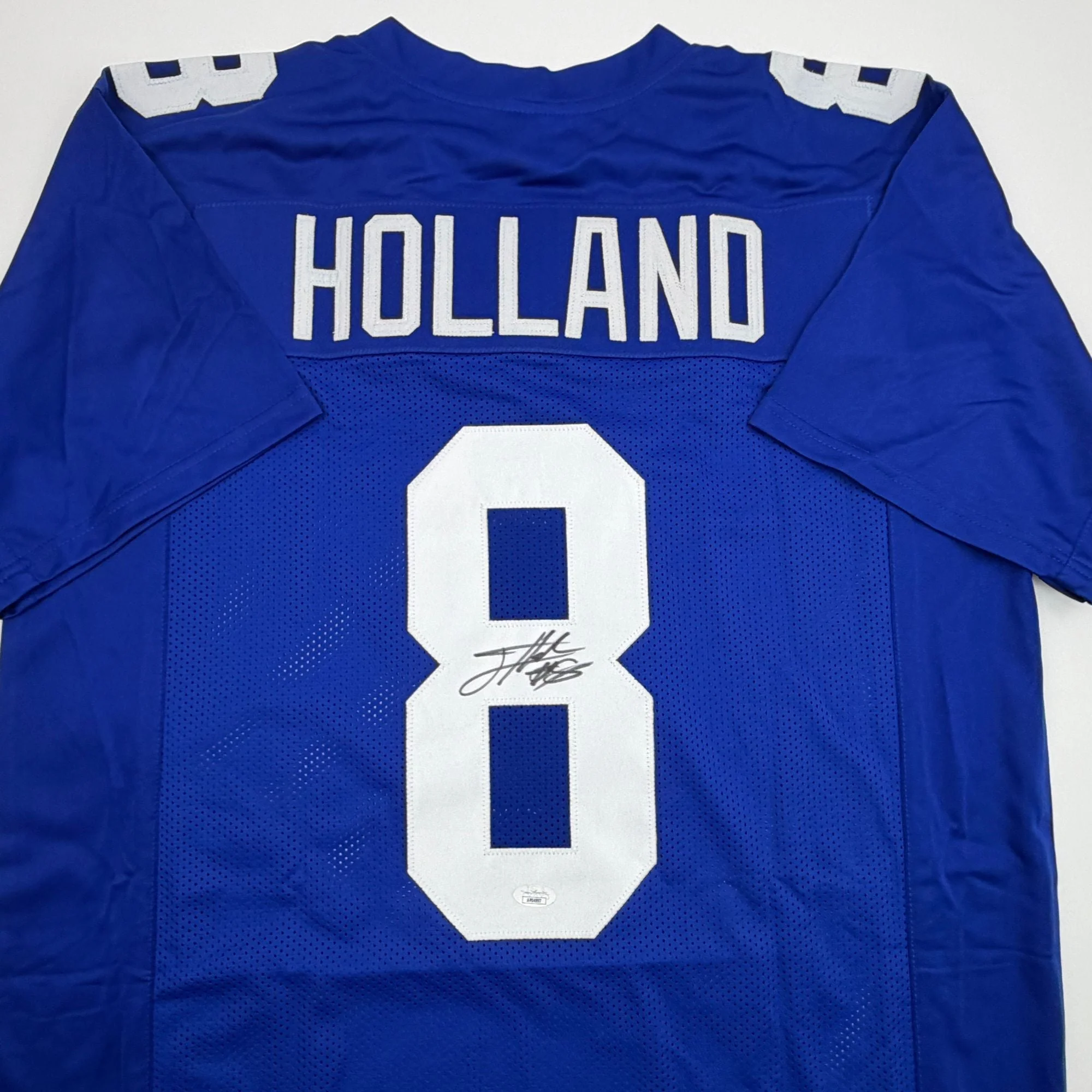 Autographed/Signed Jevon Holland New York Blue Football Jersey JSA COA - Image 2