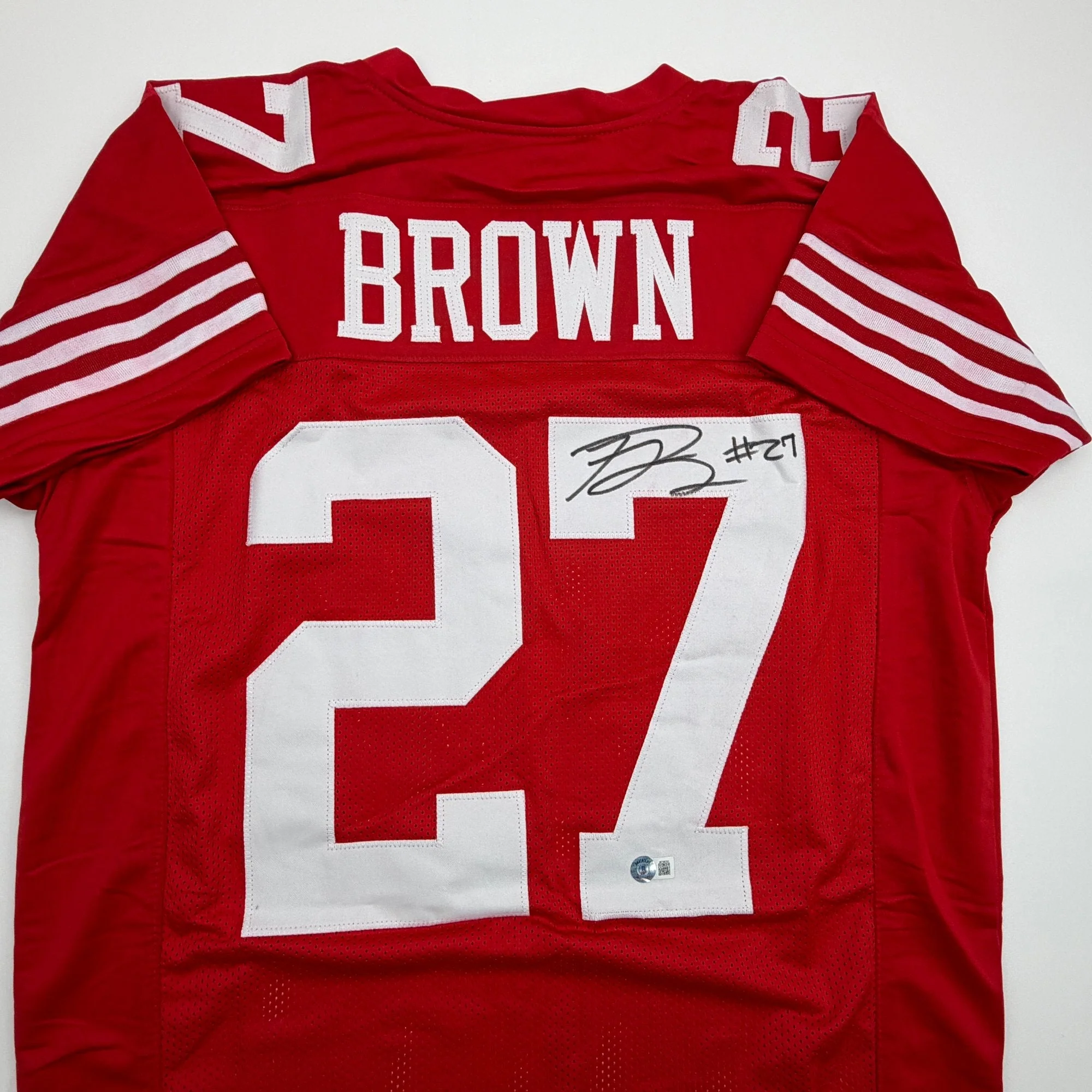 Autographed/Signed Ji'Ayir Brown San Francisco Red Football Jersey Beckett BAS COA - Image 2