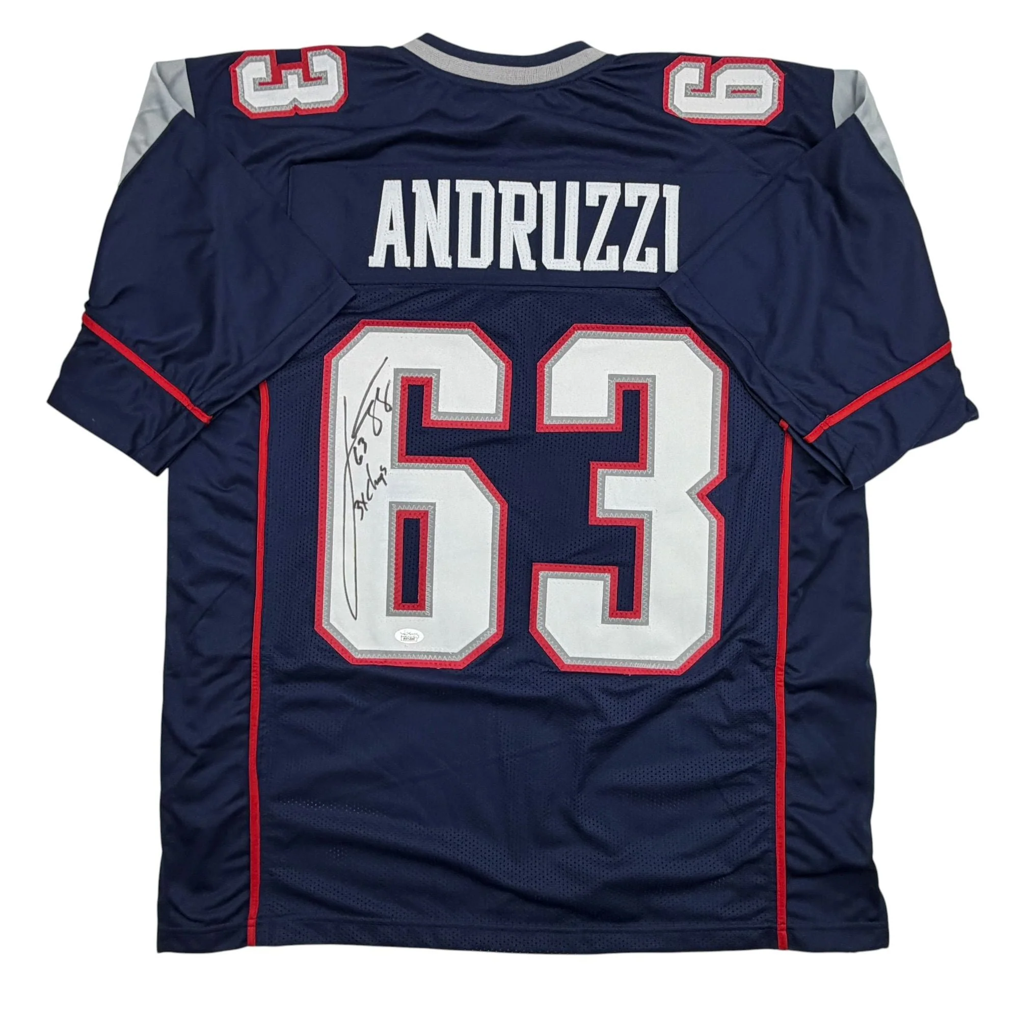 Autographed/Signed Joe Andruzzi New England Navy Blue Football Jersey JSA COA