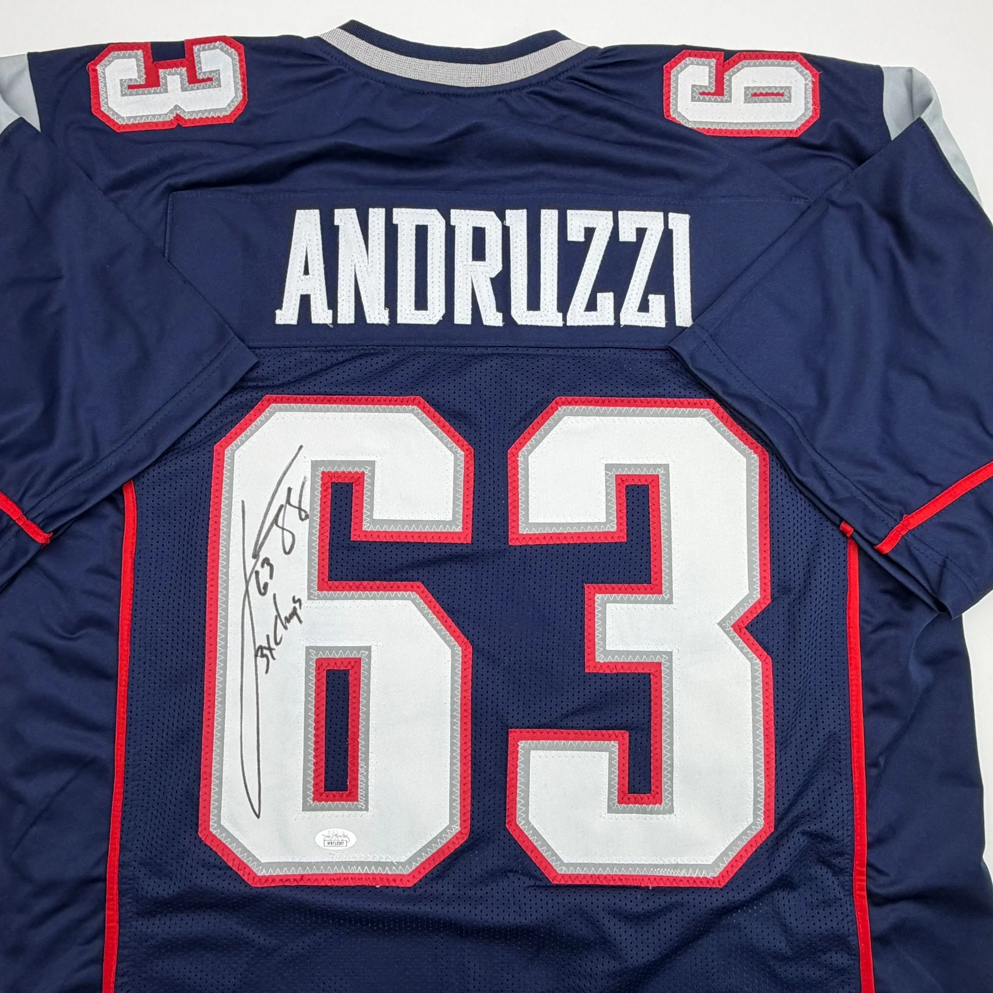 Autographed/Signed Joe Andruzzi New England Navy Blue Football Jersey JSA COA - Image 2