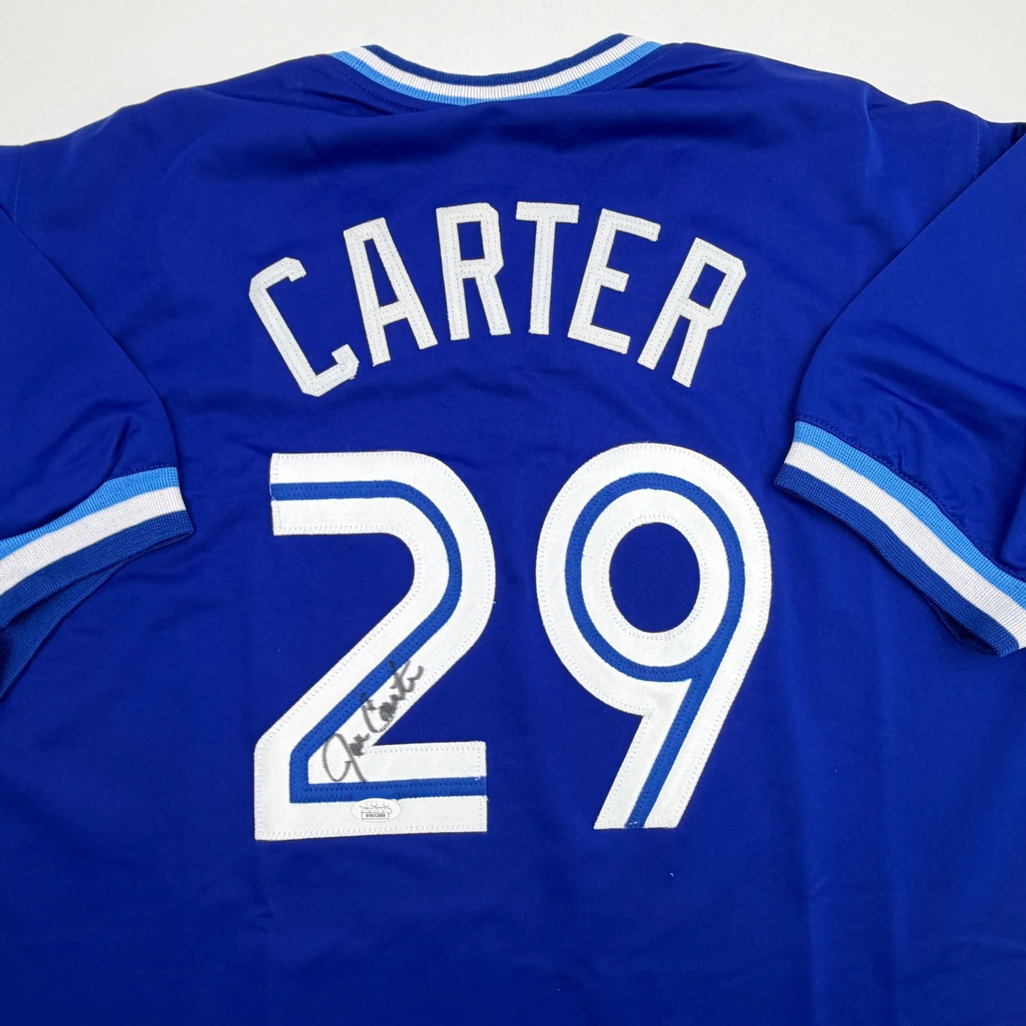 Autographed/Signed Joe Carter Toronto Blue Baseball Jersey JSA COA - Image 2