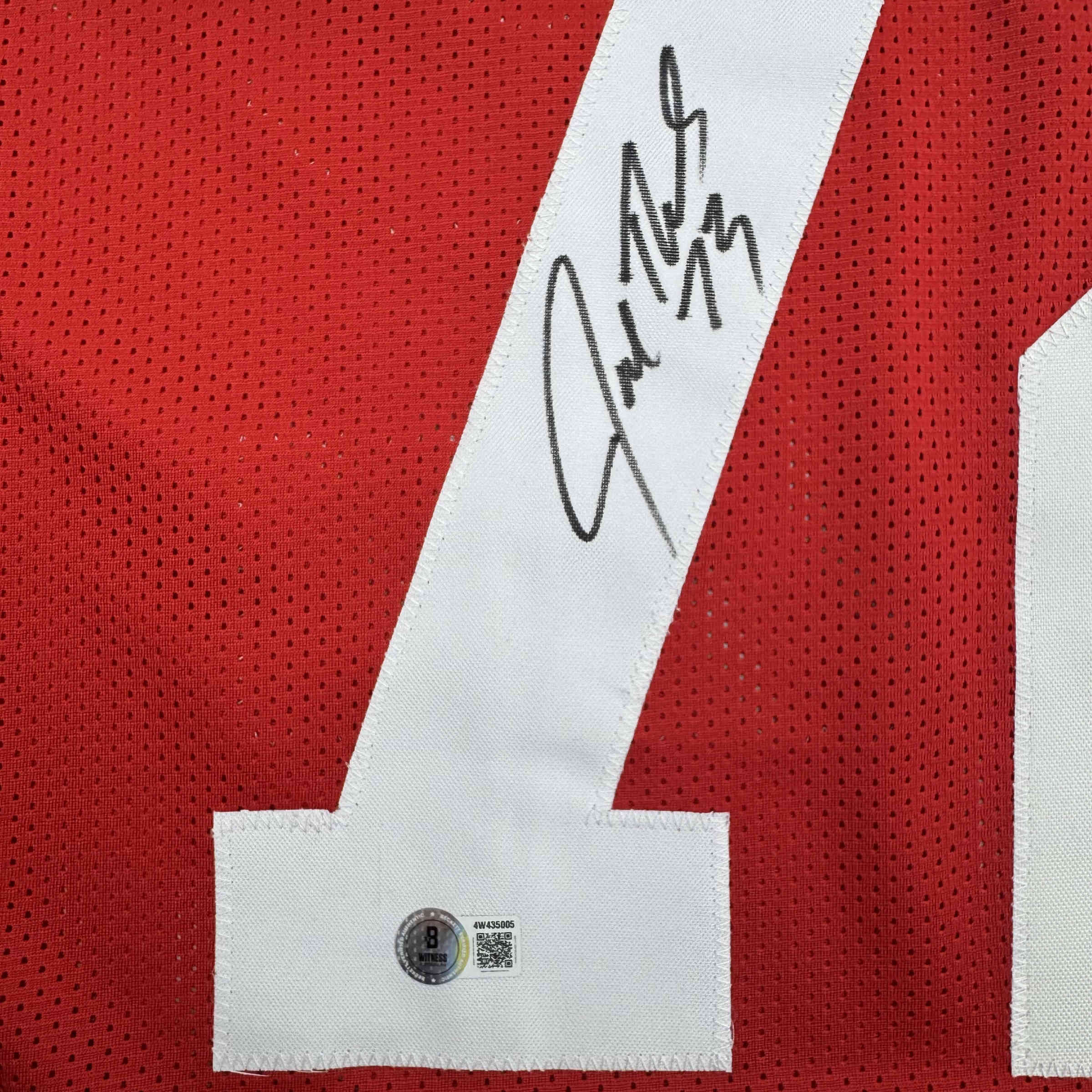 Autographed/Signed Joe Thomas Wisconsin Red College Football Jersey Beckett BAS COA - Image 3
