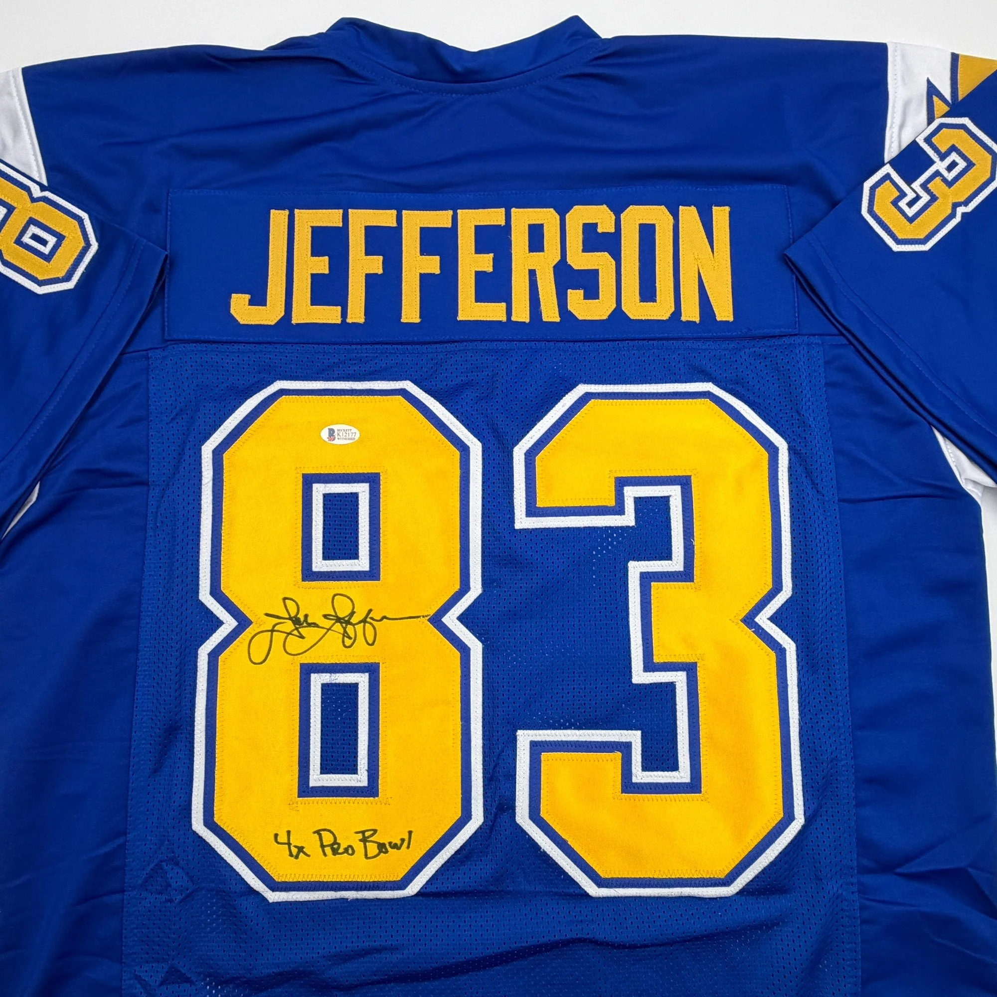 Autographed/Signed John Jefferson Los Angeles San Diego Royal Blue Football Jersey Beckett BAS COA - Image 2
