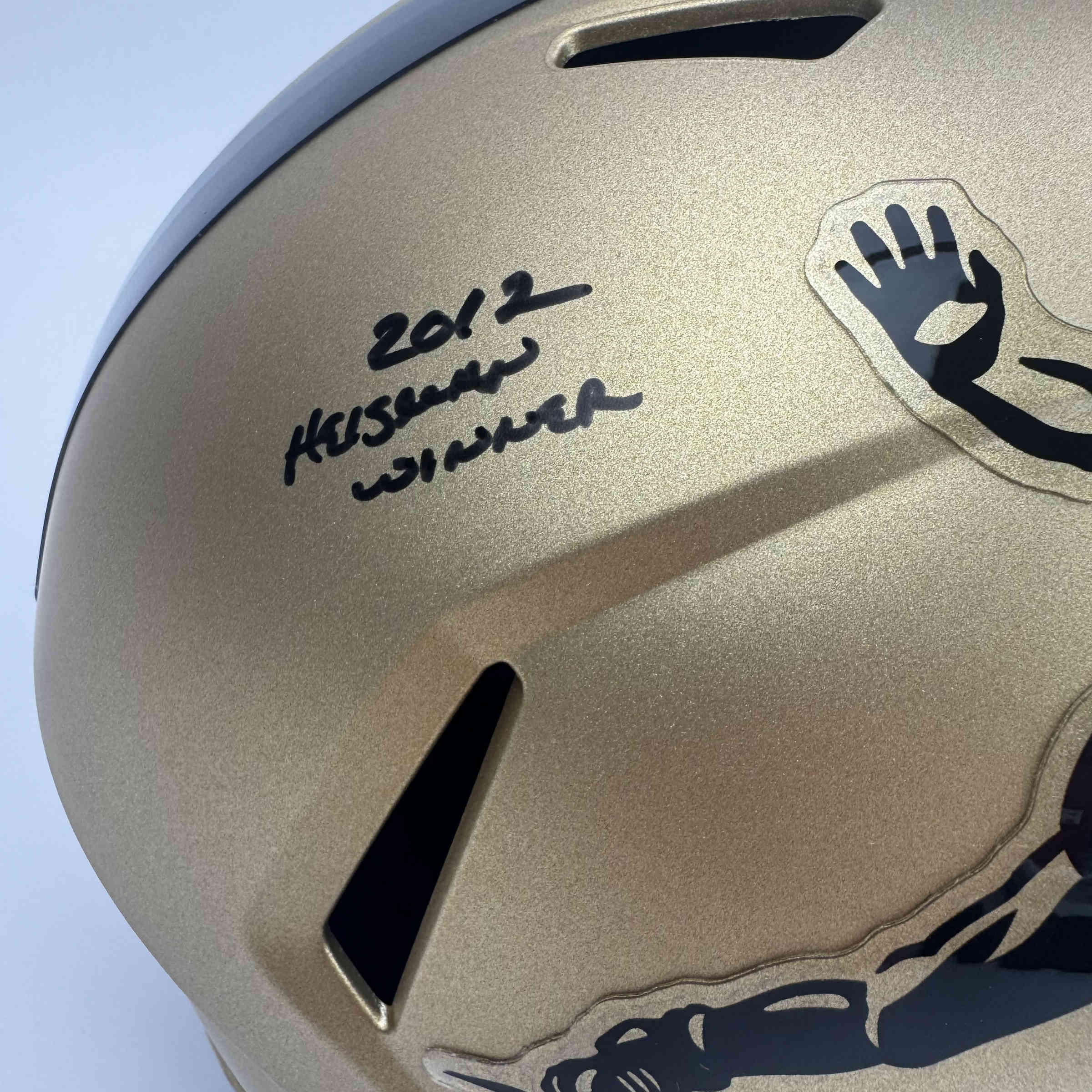 Autographed/Signed Johnny Manziel "2012 Heisman Winner" Texas A&M Gold Full Size FS F/S Replica College Football Helmet Beckett BAS COA - Image 2