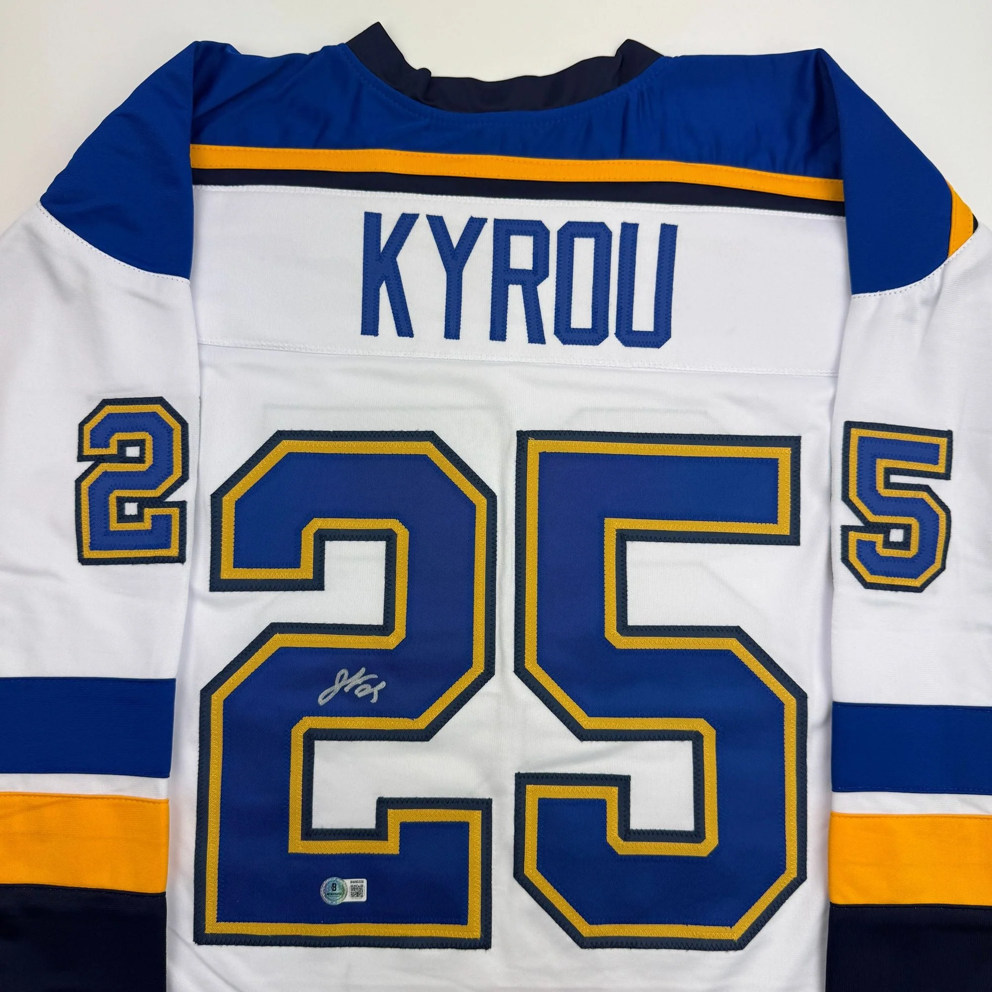 Autographed/Signed Jordan Kyrou St. Louis White Hockey Jersey Beckett BAS COA - Image 2