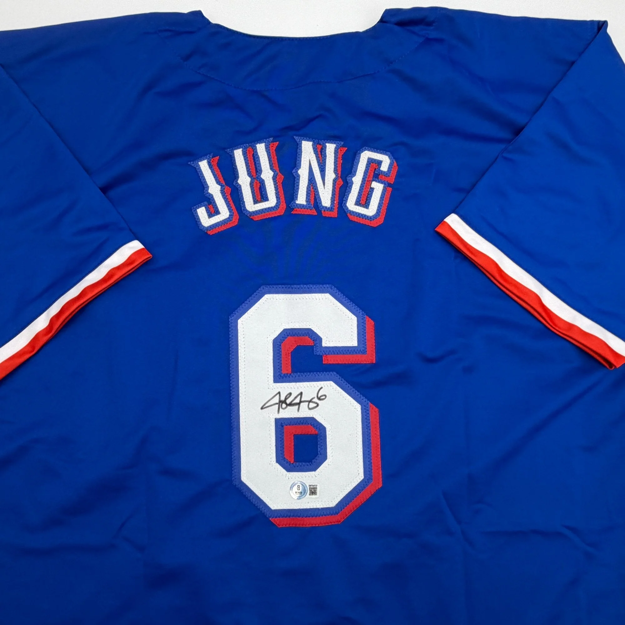 Autographed/Signed Josh Jung Texas Blue Baseball Jersey Beckett BAS COA - Image 2