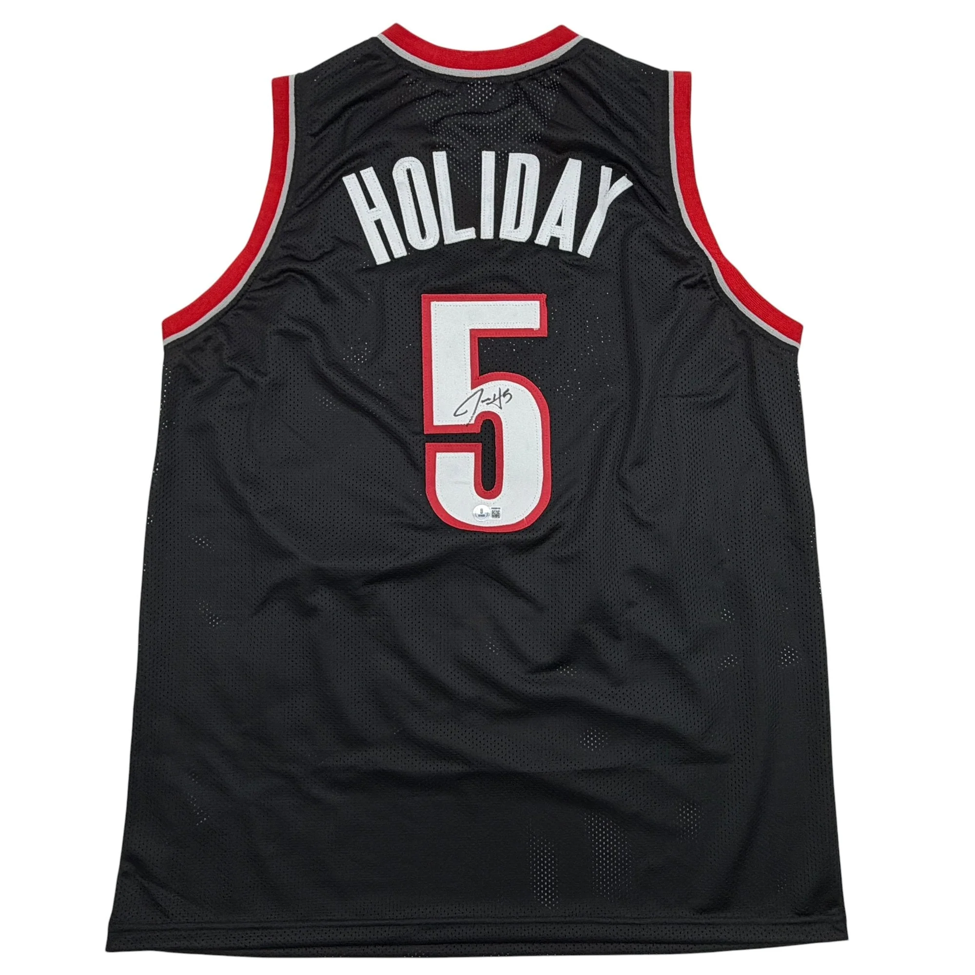 Autographed/Signed Jrue Holiday Portland Black Basketball Jersey Beckett BAS COA