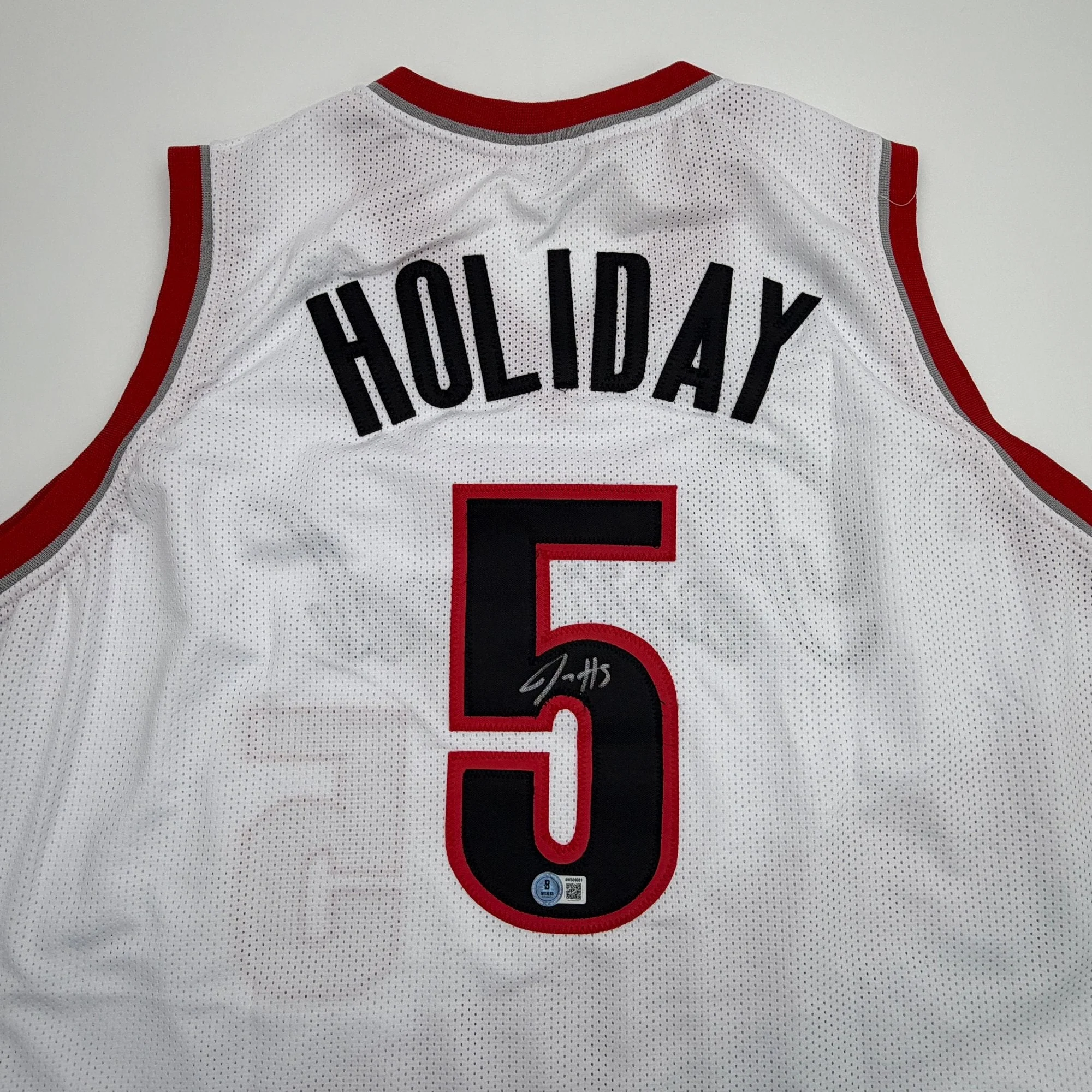 Autographed/Signed Jrue Holiday Portland White Basketball Jersey Beckett BAS COA - Image 2