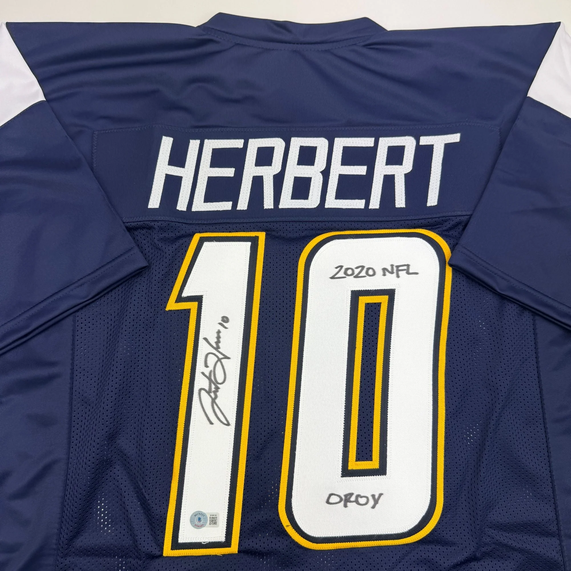 Autographed/Signed Justin Herbert 2020 ROY Los Angeles San Diego Navy Blue Football Jersey Beckett BAS COA - Image 2