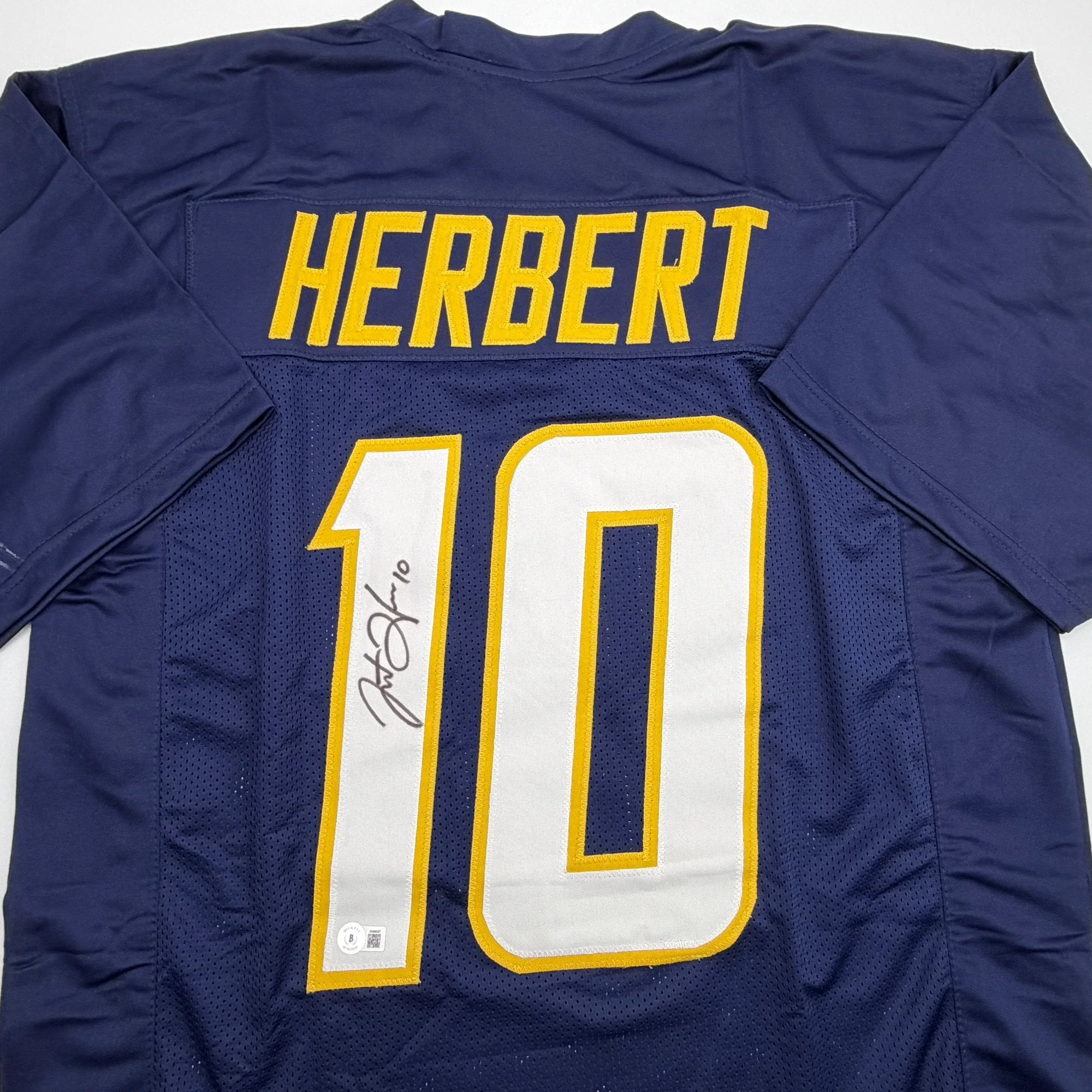 Autographed/Signed Justin Herbert Los Angeles San Diego Navy Blue Football Jersey Beckett BAS COA - Image 2
