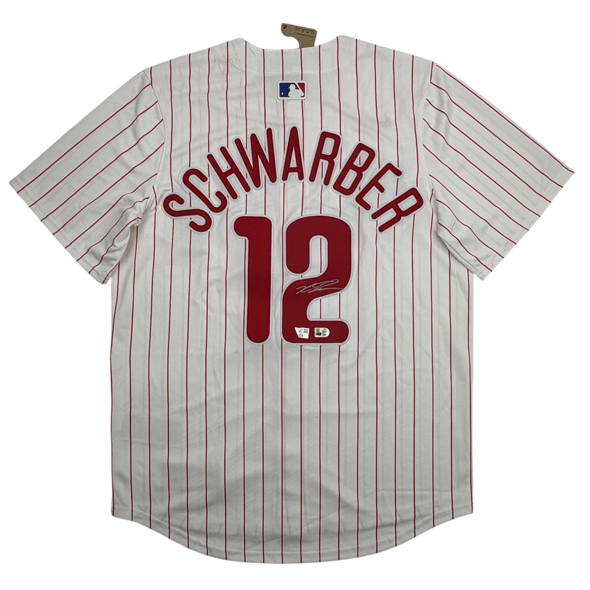 Autographed/Signed Kyle Schwarber Philadelphia Phillies Pinstripe Authentic Baseball Jersey Fanatics & MLB COA